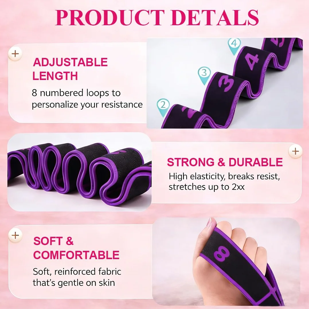 4 Pcs Elastique Musculation, Elastique Sport 8 Niveaux de Forces, Sangle de Yoga, Pilates Accessoires, Étireur de Fascia de Yoga, Jambes Ceinture D'étirement des Ligaments, pour Yoga Pilates Fitness