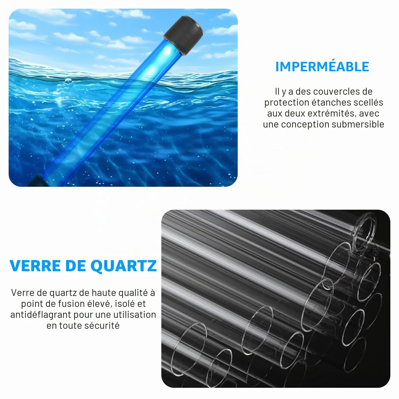 Funmo Stérilisateur UV Aquarium, Lampe Submersible pour Nettoyer Bassin et Poisson