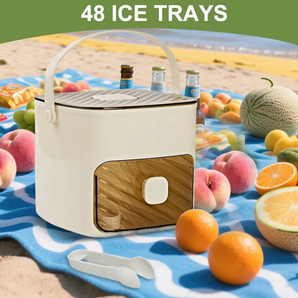 Machine à glaçons avec bac à glaçons réutilisables, 48 grilles, tiroir, pour cocktails, café, cuisine (blanc)