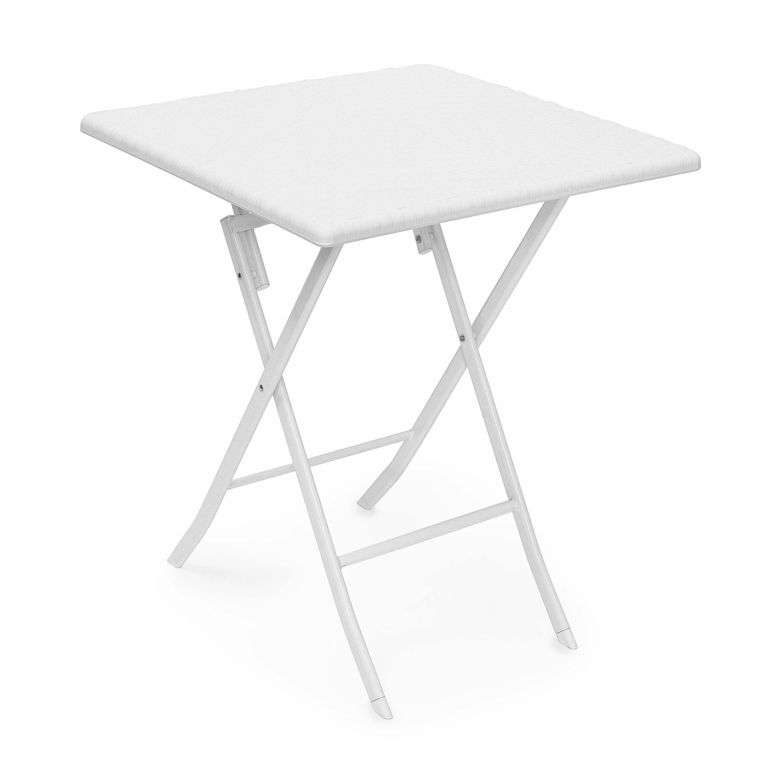 Relaxdays Table pliante de jardin BASTIAN carrée 74 x 61,5 x 61,5 cm aspect rotin blanc