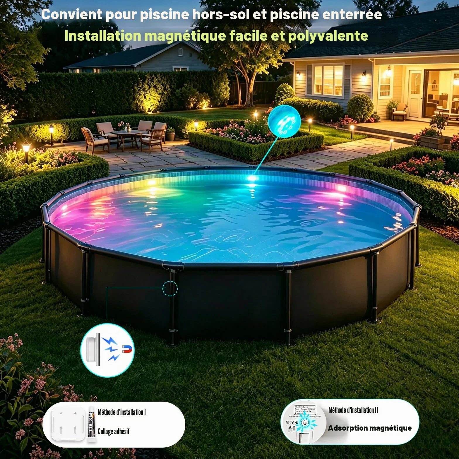 Lampes sous-marines LED RVB magnétiques submersibles 16 couleurs 9 modes pour piscines hors sol et creusées