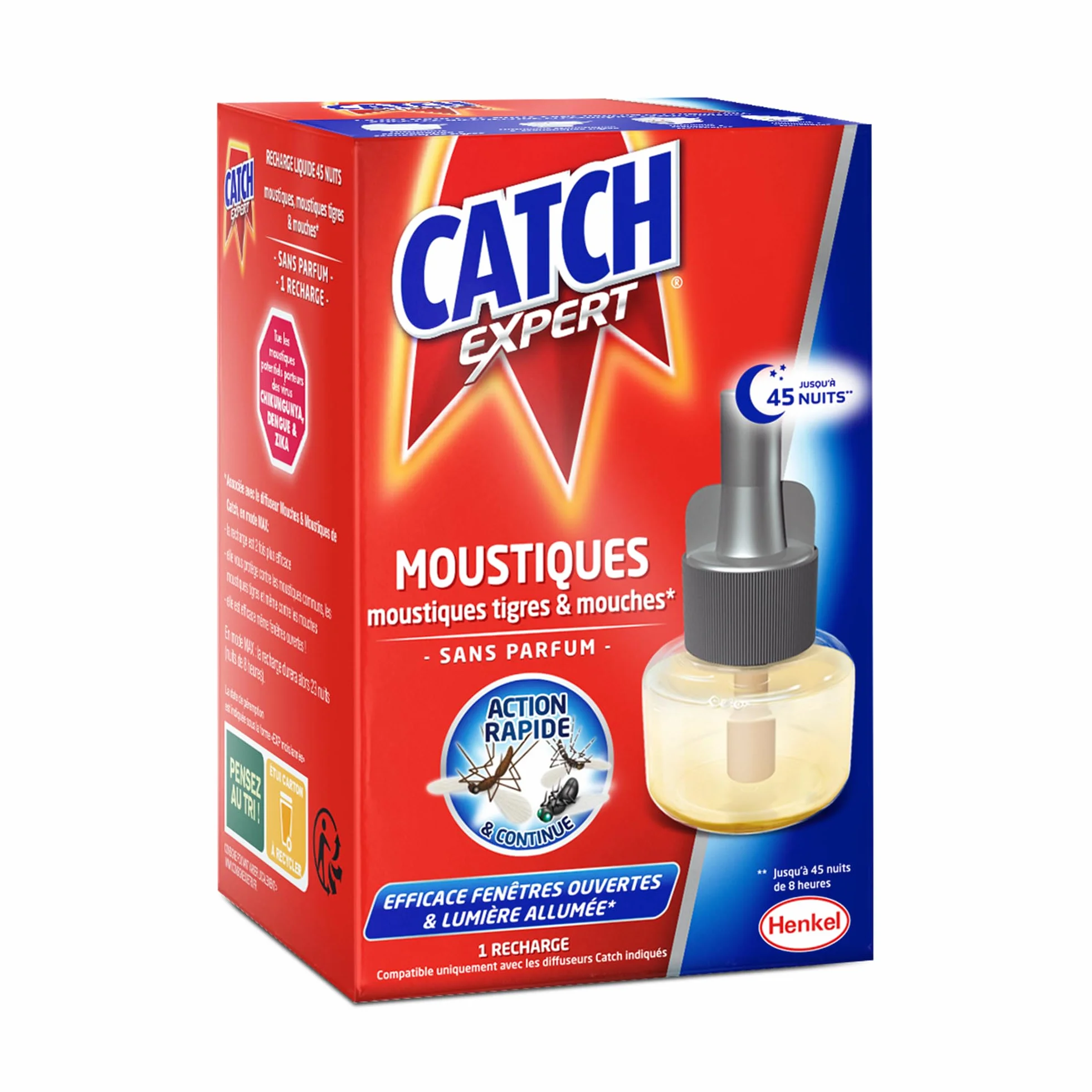 CATCH Recharge Diffuseur Electrique Anti-moustiques Liquide sans Parfum 45 Nuits