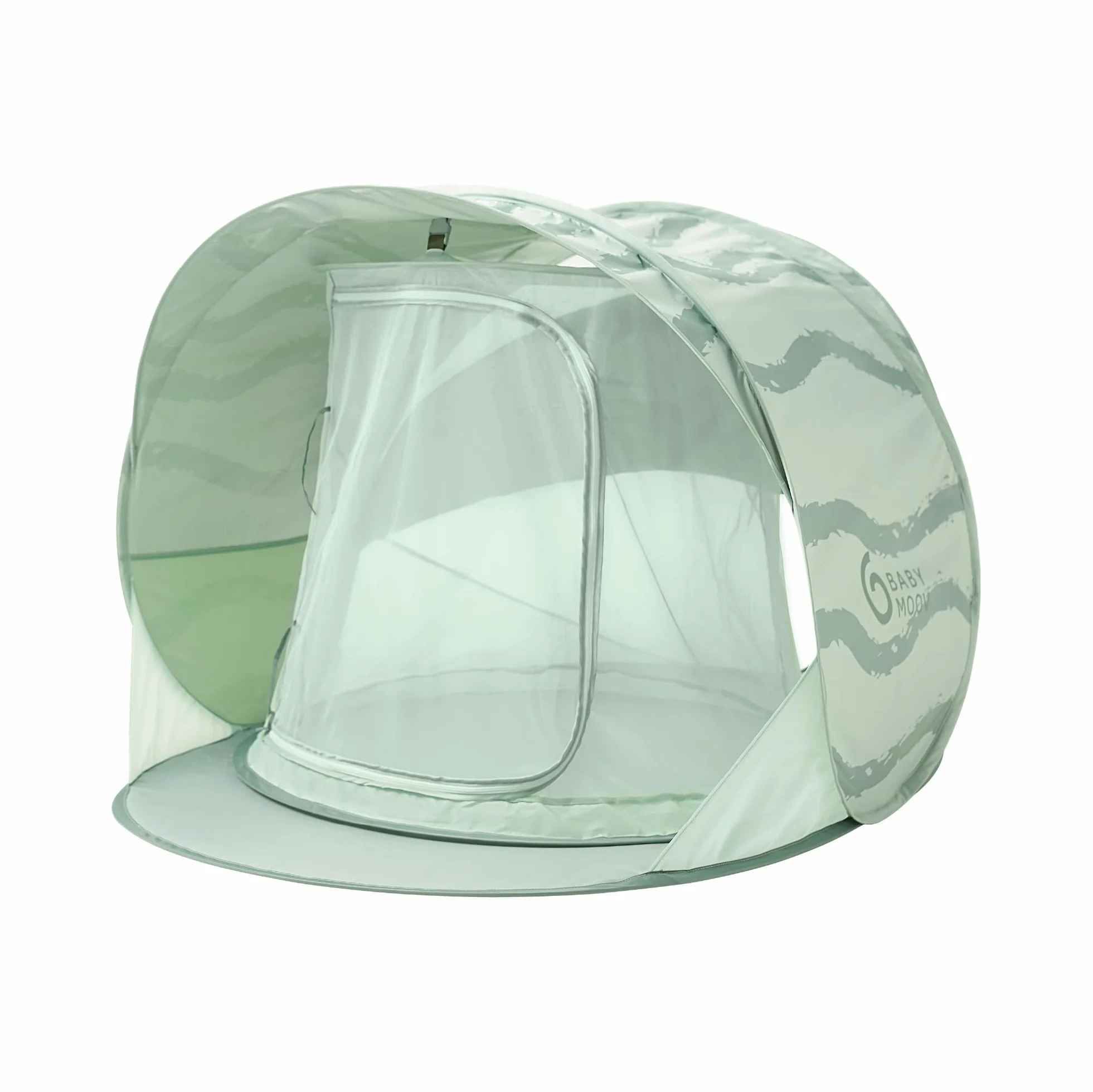 Babymoov Tente Anti-UV Bébé Rafraichissante Moov & Protect - Haute protection Anti-UV UPF 50+ - Système Pop Up - Grande Tente de plage - Moustiquaire à Maille Fine, Green Lagoon