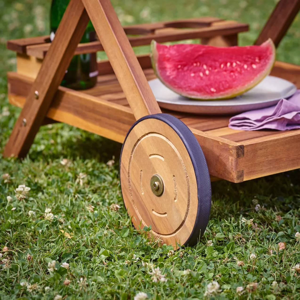 CASARIA Desserte à roulettes en Bois d'Acacia Chariot de Service 2 Niveaux 3 Porte Bouteilles