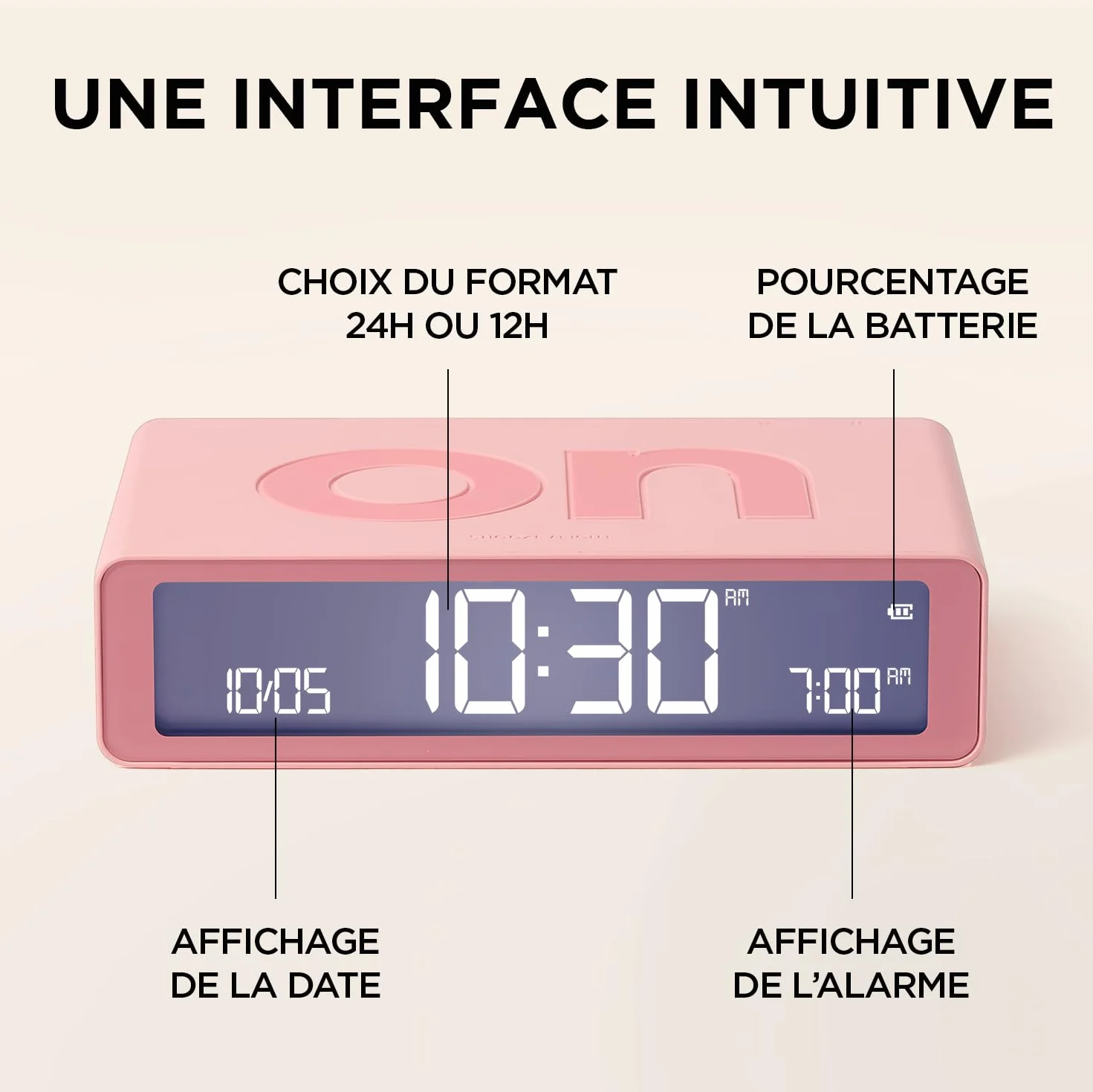 Lexon Flip Mini Réveil Matin Voyage, Horloge Numérique LED Réglable, Rechargeable Tactile - Or