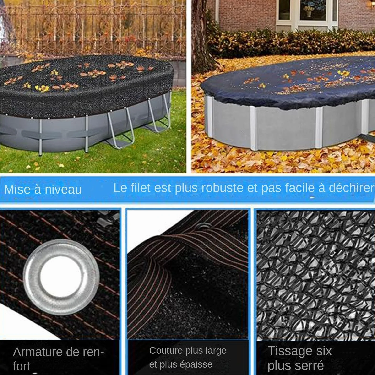 Filet Anti Feuilles pour Piscine, Protection Feuilles, Couverture Filet Piscine Enterrée et Hors Sol