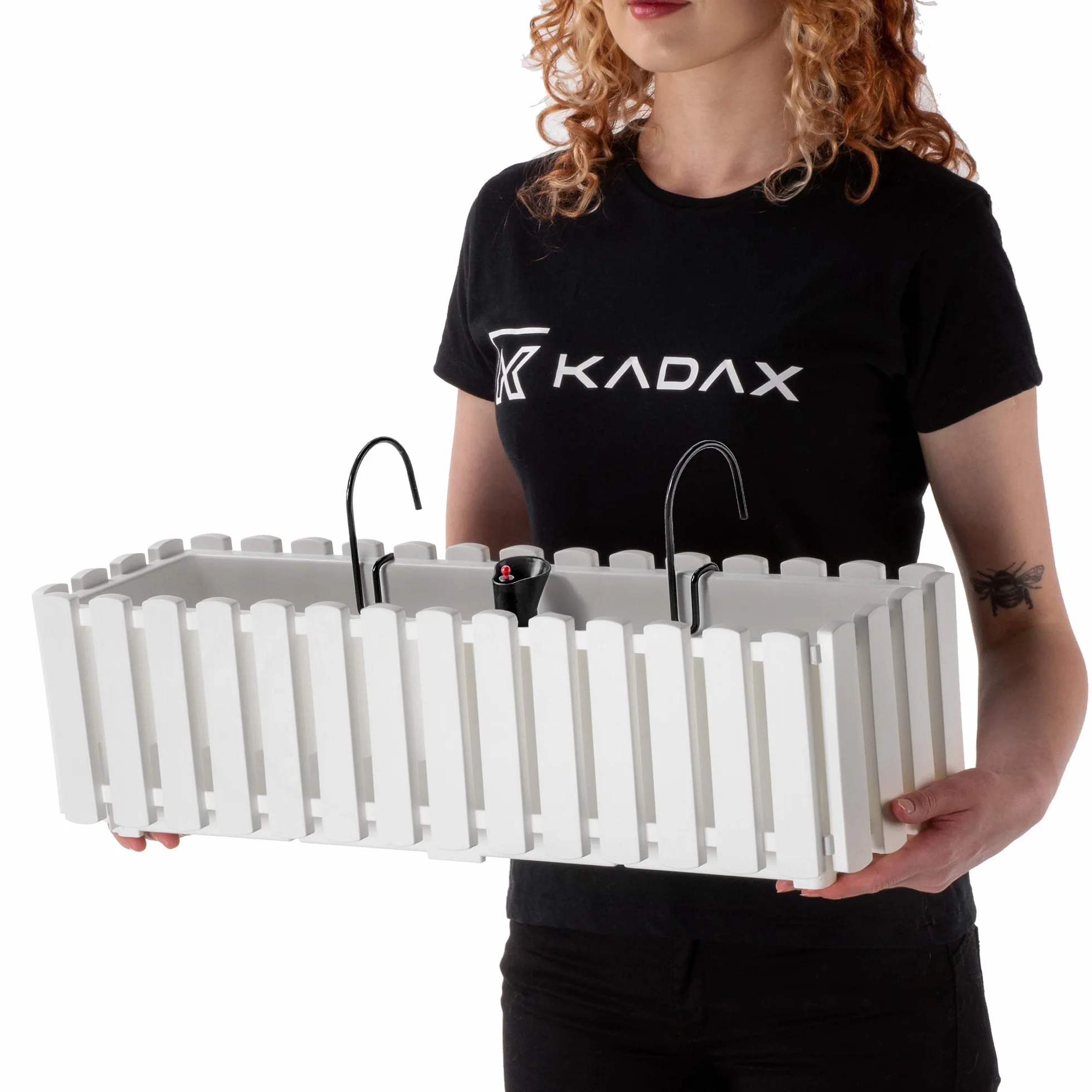 KADAX Jardinière de Balcon 60 cm – Pot de Fleurs en Plastique Aspect Lattes, Blanc