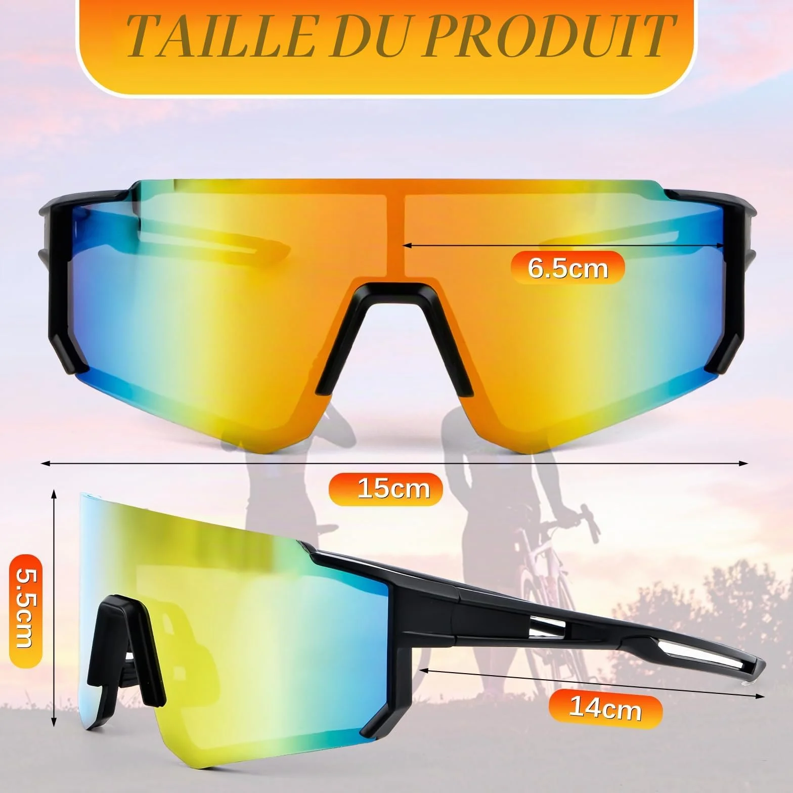 WuGU Lot de 2 lunettes de soleil de sport, lunettes de cyclisme polarisées pour homme et femme, protection UV400 lunettes pour cyclisme, moto, course, ski, alpinisme, pêche, etc