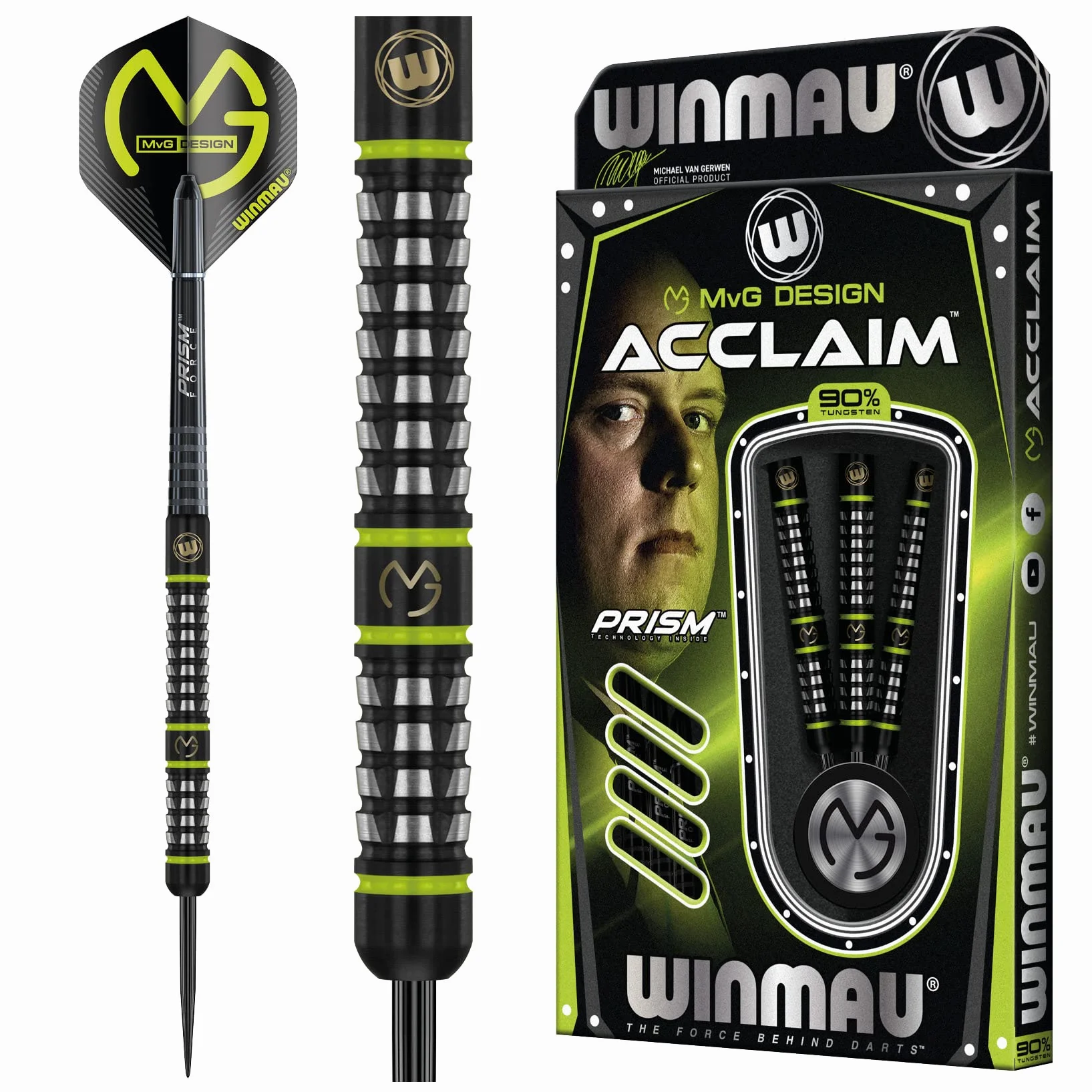 Winmau MvG Acclaim Fléchettes à Pointe en Acier tungstène 25 g avec ailettes et tiges