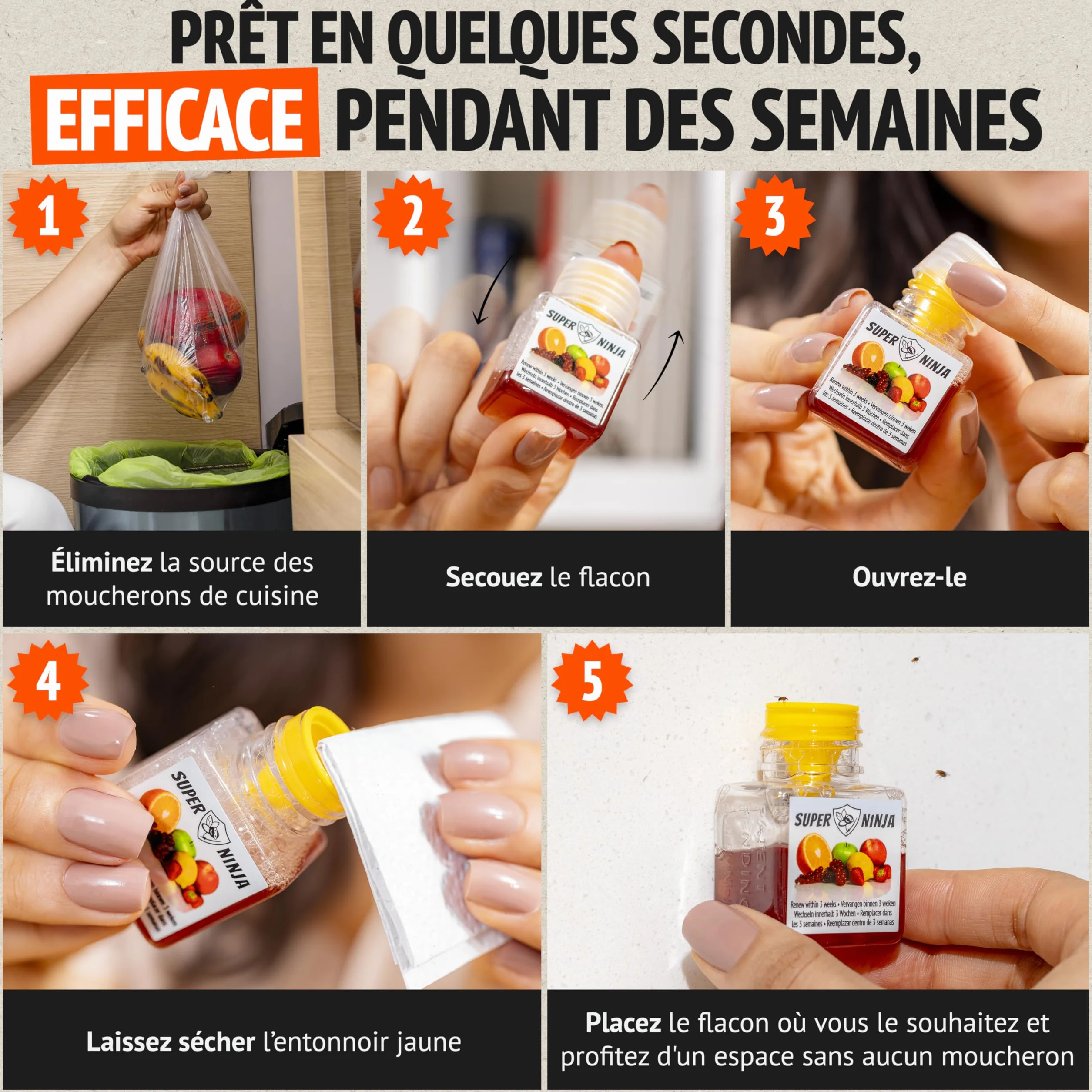 Pièges Anti Moucherons d'Intérieur Cuisine Lot de 4 – 3 Semaines d’Action, Sûr pour Enfants et Animaux