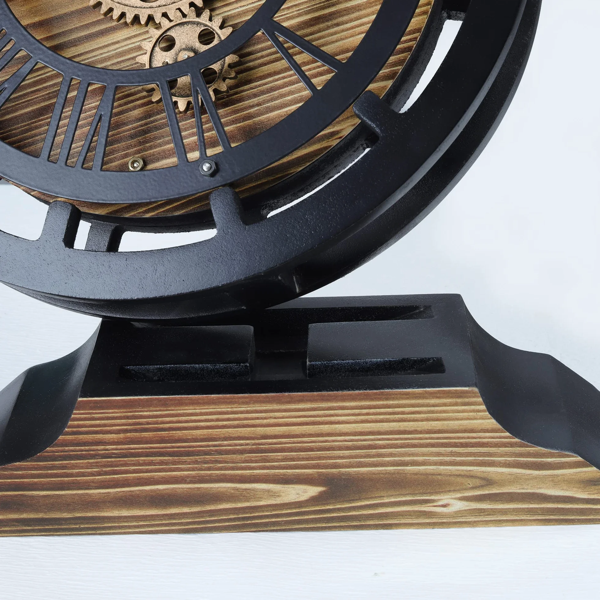 Lafocuse Pendule de Bureau Engrenages Mobiles Bois Industrielle Vintage Steampunk Noire 29cm Horloge Murale Rétro