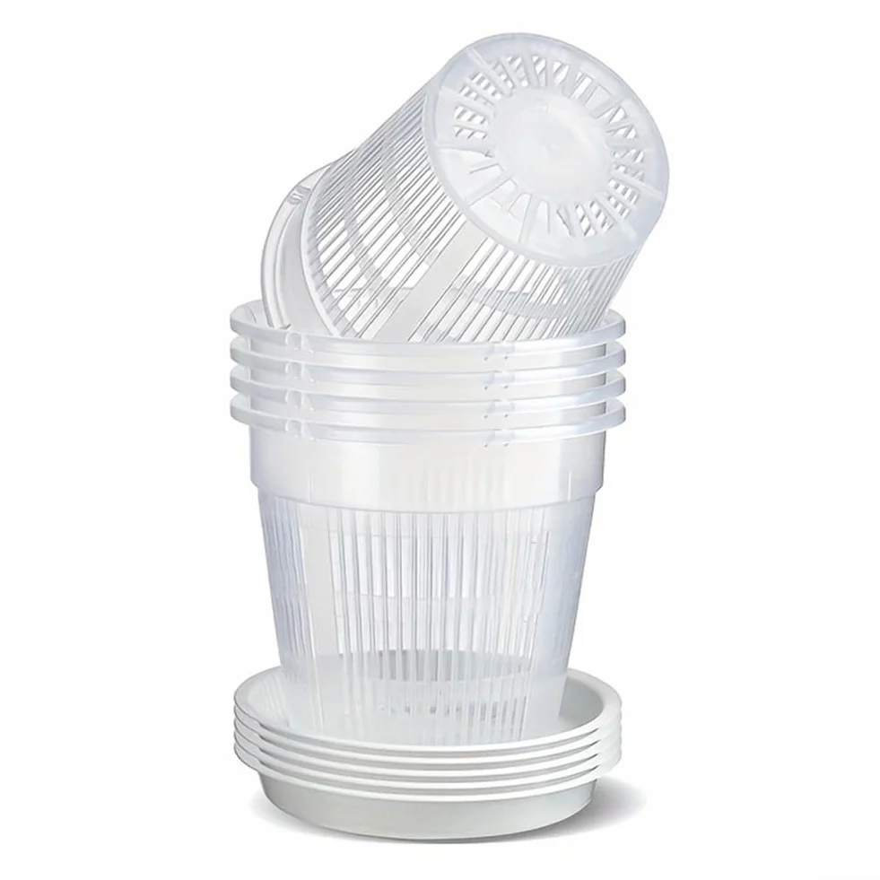 Pots transparents pour orchidées avec soucoupes 11 cm Lot de 6