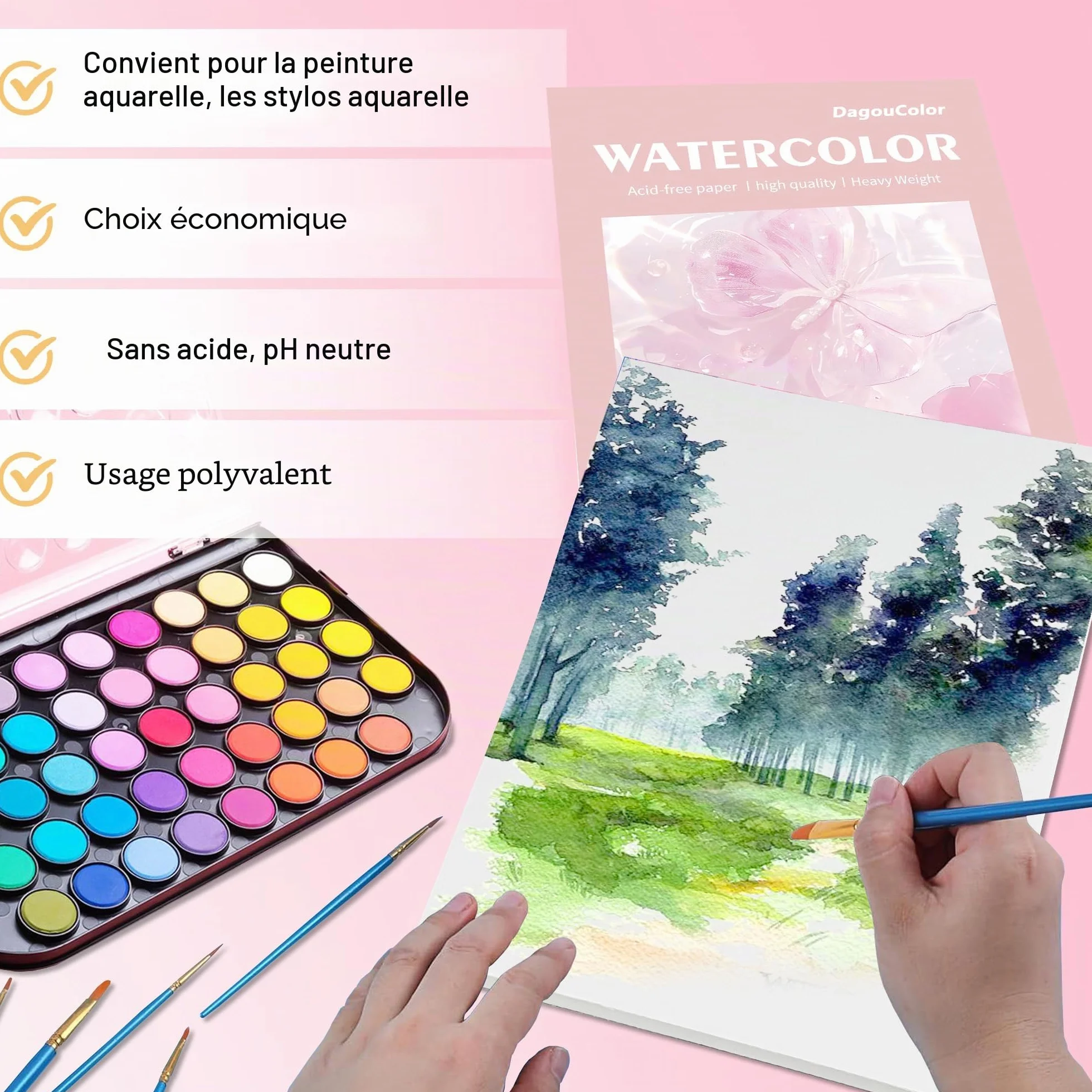 Carnet Aquarelle A4 300gsm Sans Acide 30 Feuilles Livre de Dessin pour Artistes Adultes