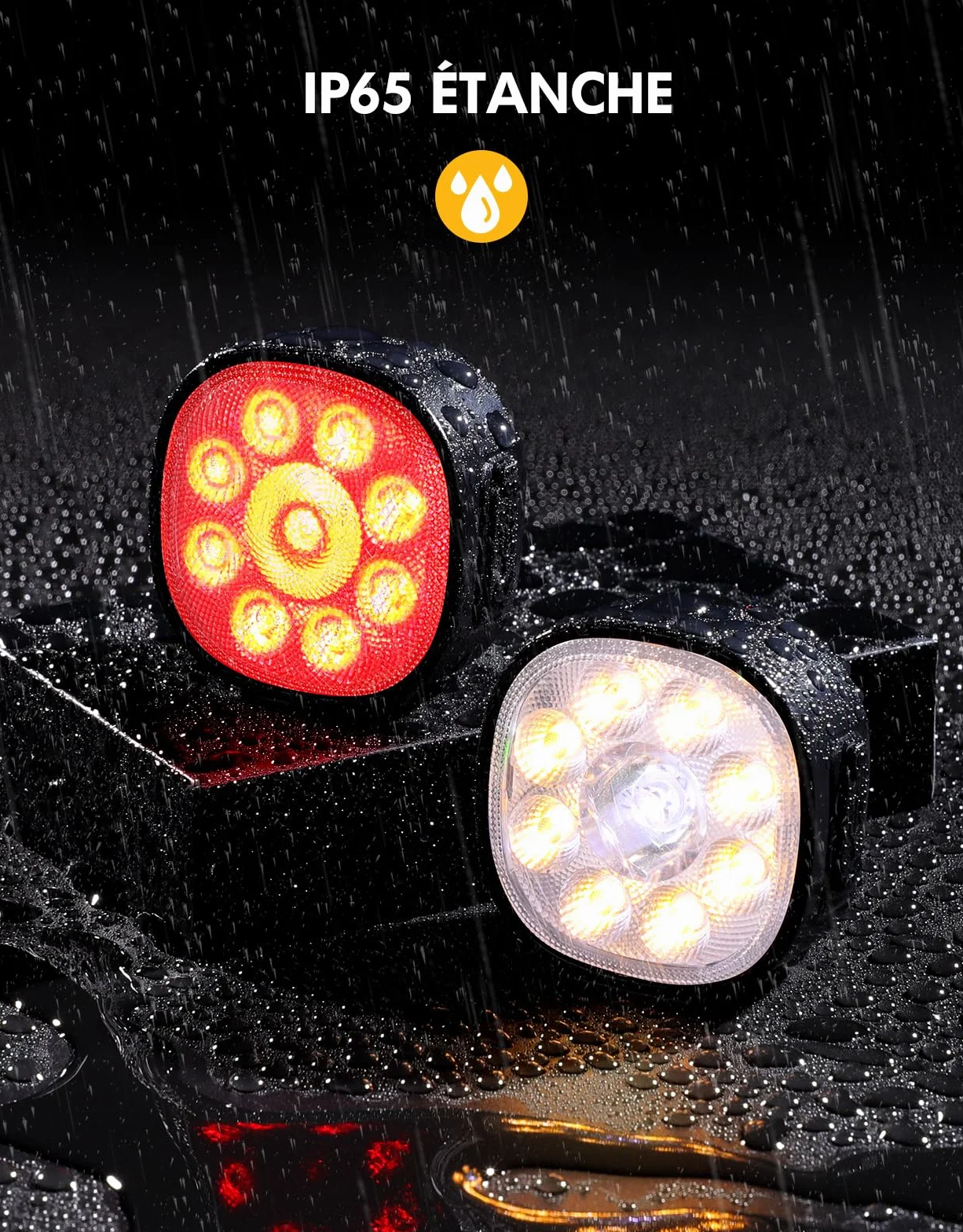 Babacom Lumiere Velo [Spot & Faisceau d'Inondation], Éclairage Vélo Avant et Arrière Rechargeable USB, 8+7 Modes Lampe Velo Moto LED Puissantes Étanche IP65 pour VTT, Trotinette Electrique, Jour/Nuit