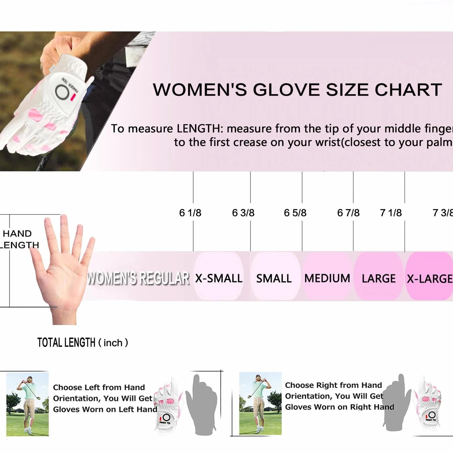 FINGER TEN Gants De Golf Femme Synthétique Pluie Poignée 3 Pack