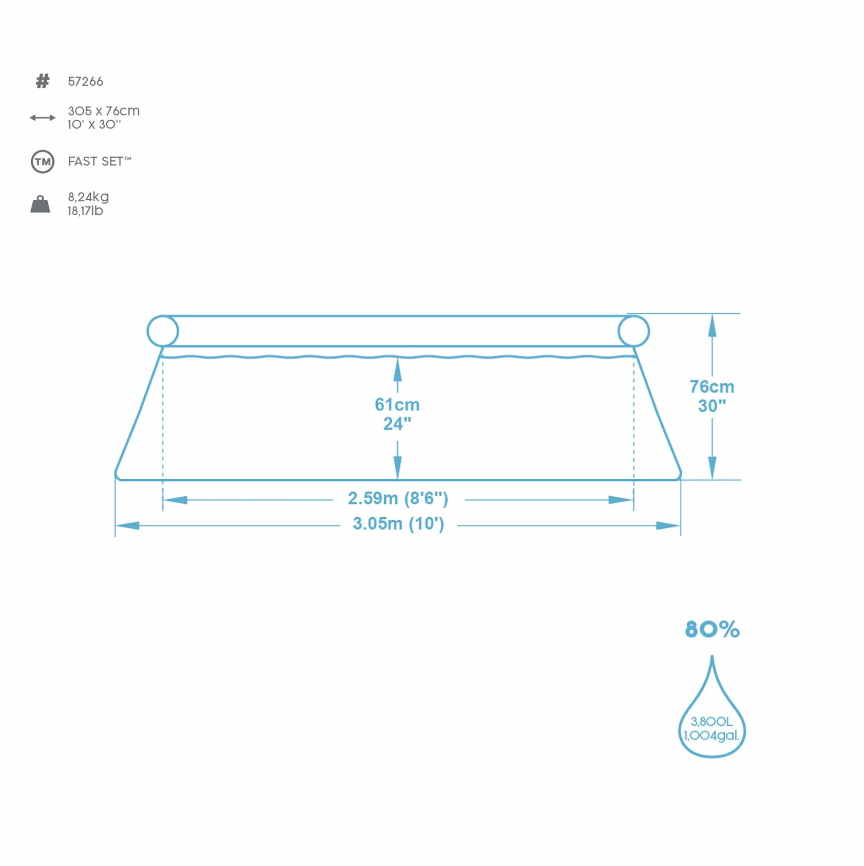 Bestway Fast Set Piscine Hors Sol 305 x 76 cm Effet Pierres