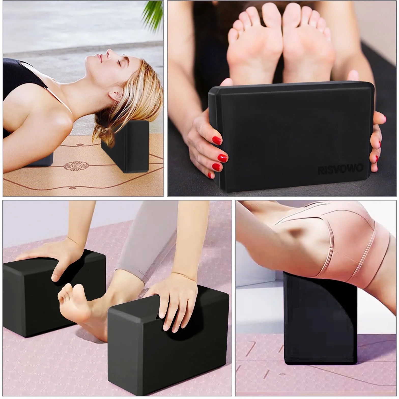 RISVOWO Brique Yoga, Lot de 2 Blocs, Kit en Mousse EVA à Haute Densité pour Pilates, Méditation, Fitness et Stretching