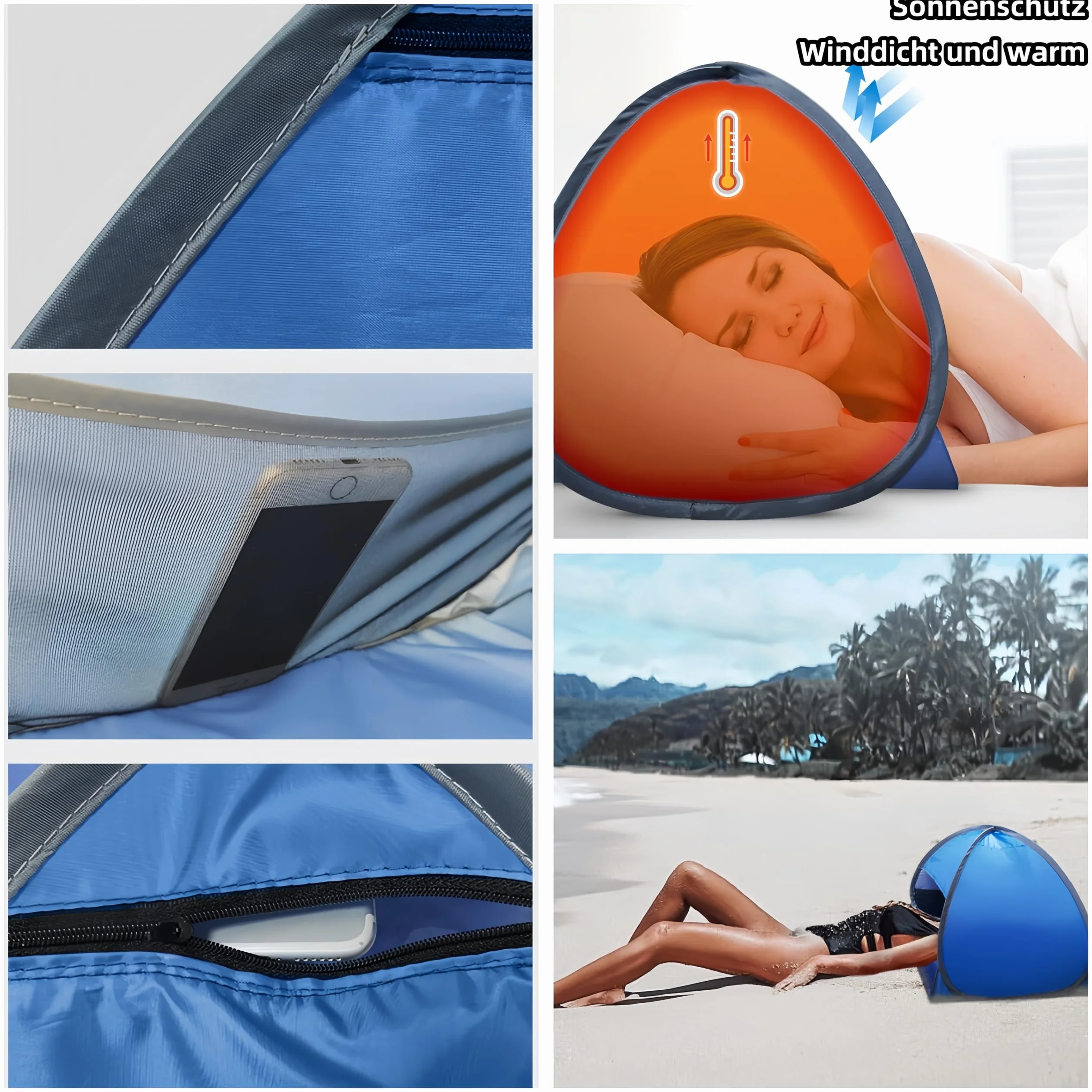 Protection solaire portable - Tente de plage automatique - Pop-up - Protection solaire - Voyage - Mini tente de tête - Double sort bleu