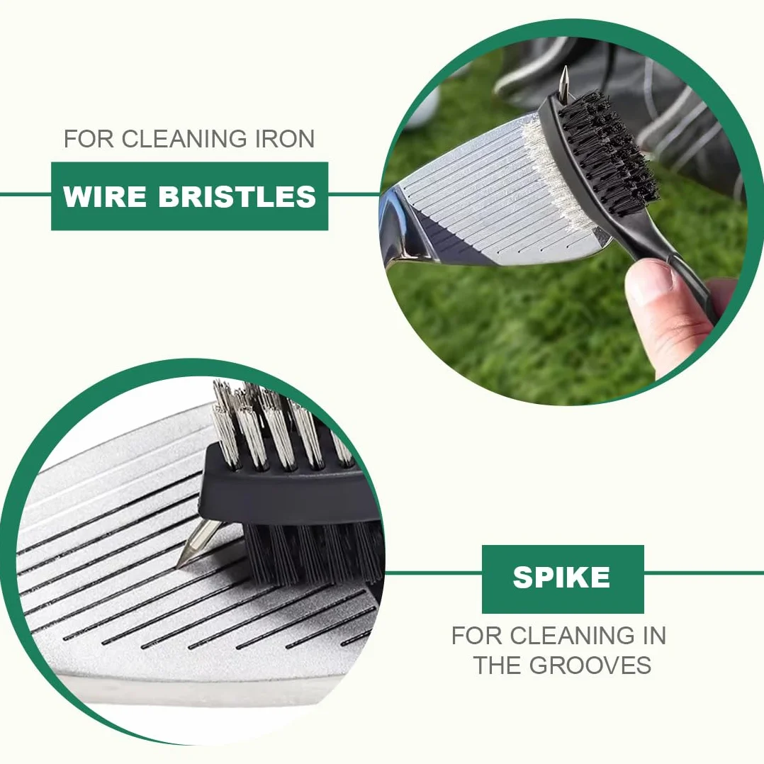 Brosse de Nettoyage pour Clubs de Golf Double Face avec Clip Mousqueton