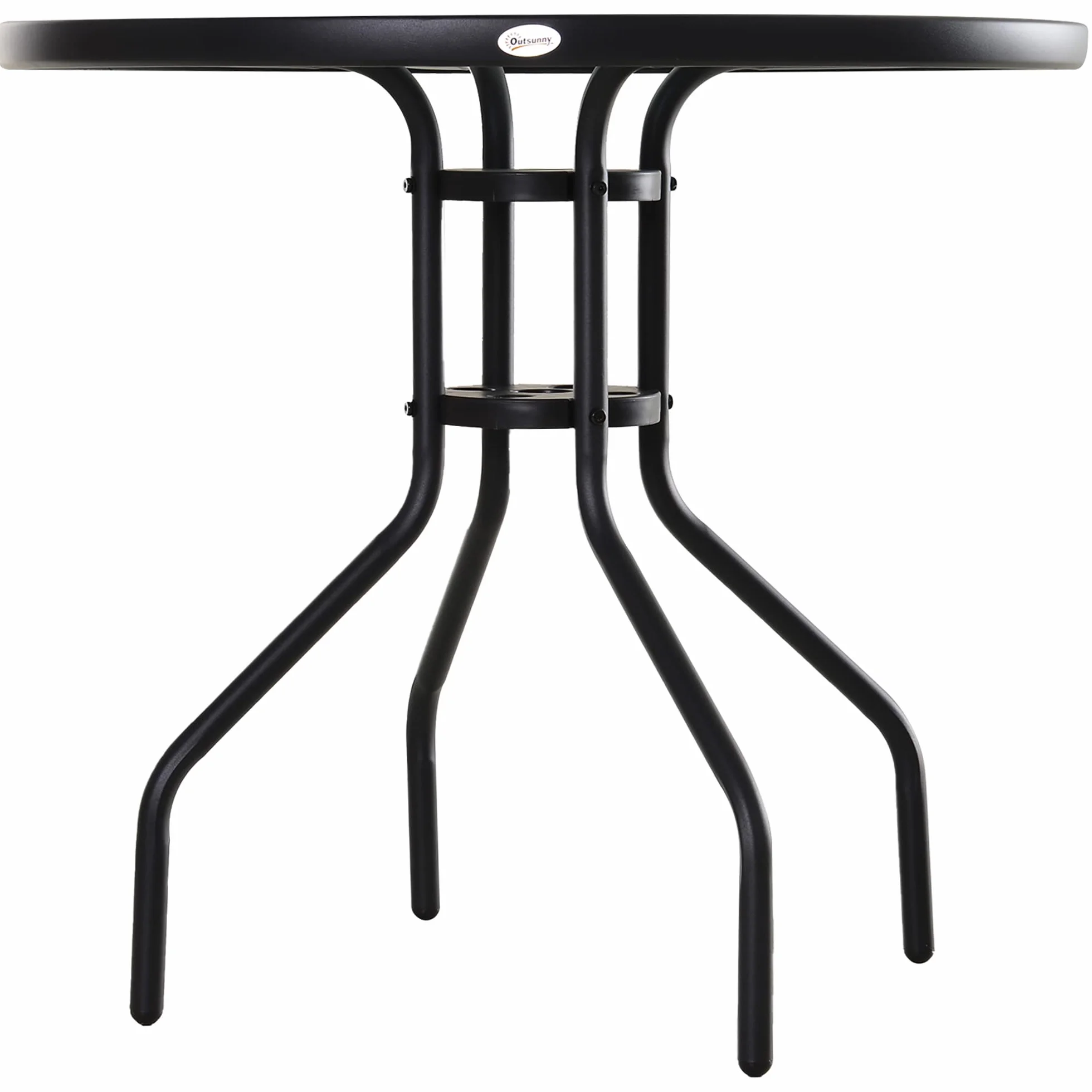 Outsunny Table Ronde Bistro de Jardin Ø 80 x 72H cm Acier époxy Noir Verre trempé Parasol