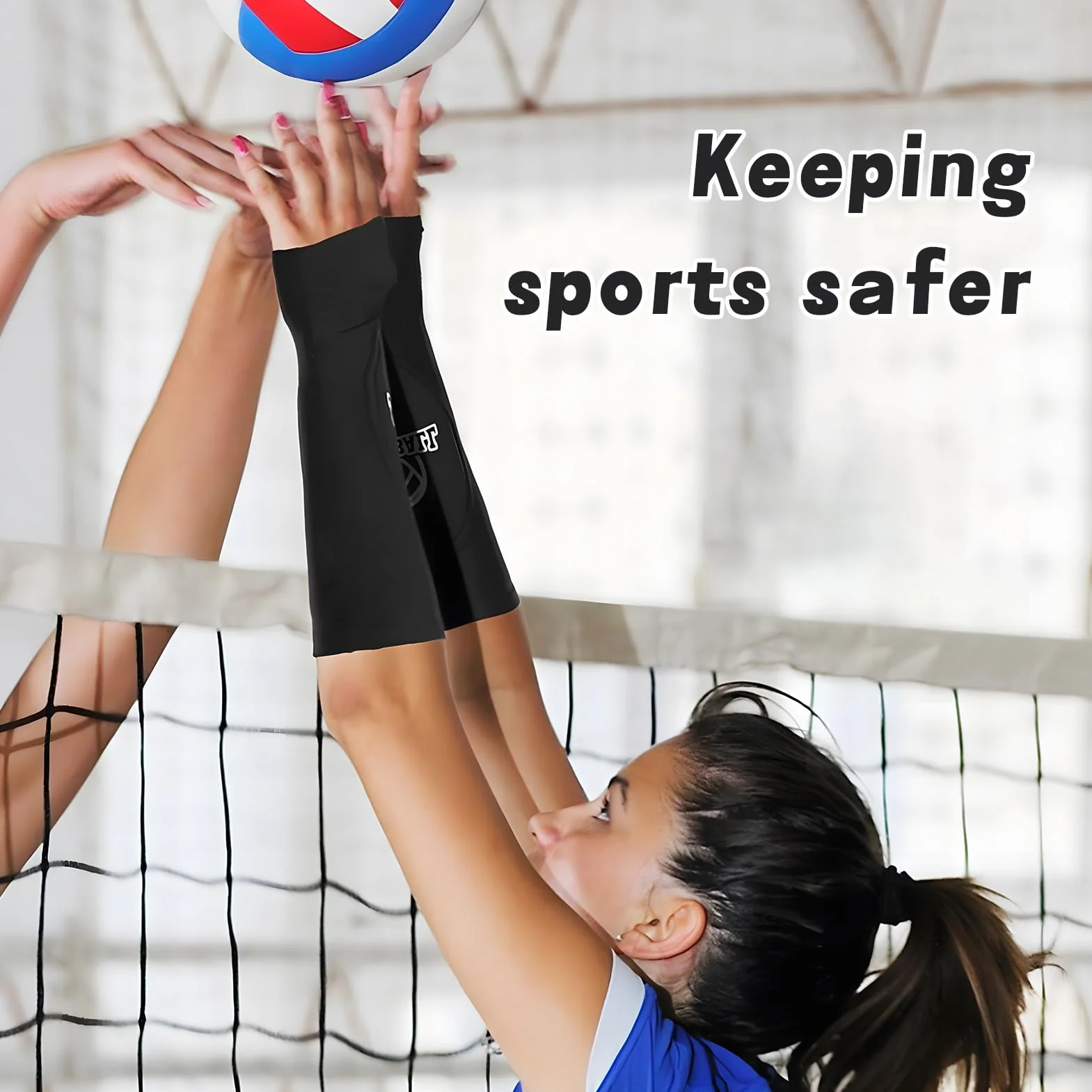 Erioscar 1 Paire Manchette Bras De Volley-Ball Pour Femme, Manchon Volley Avec Coussin De Protection et Trou de Pouce, Protège-bras, Protection des Avant-Bras, Protection Sportive, Noir-M Taille