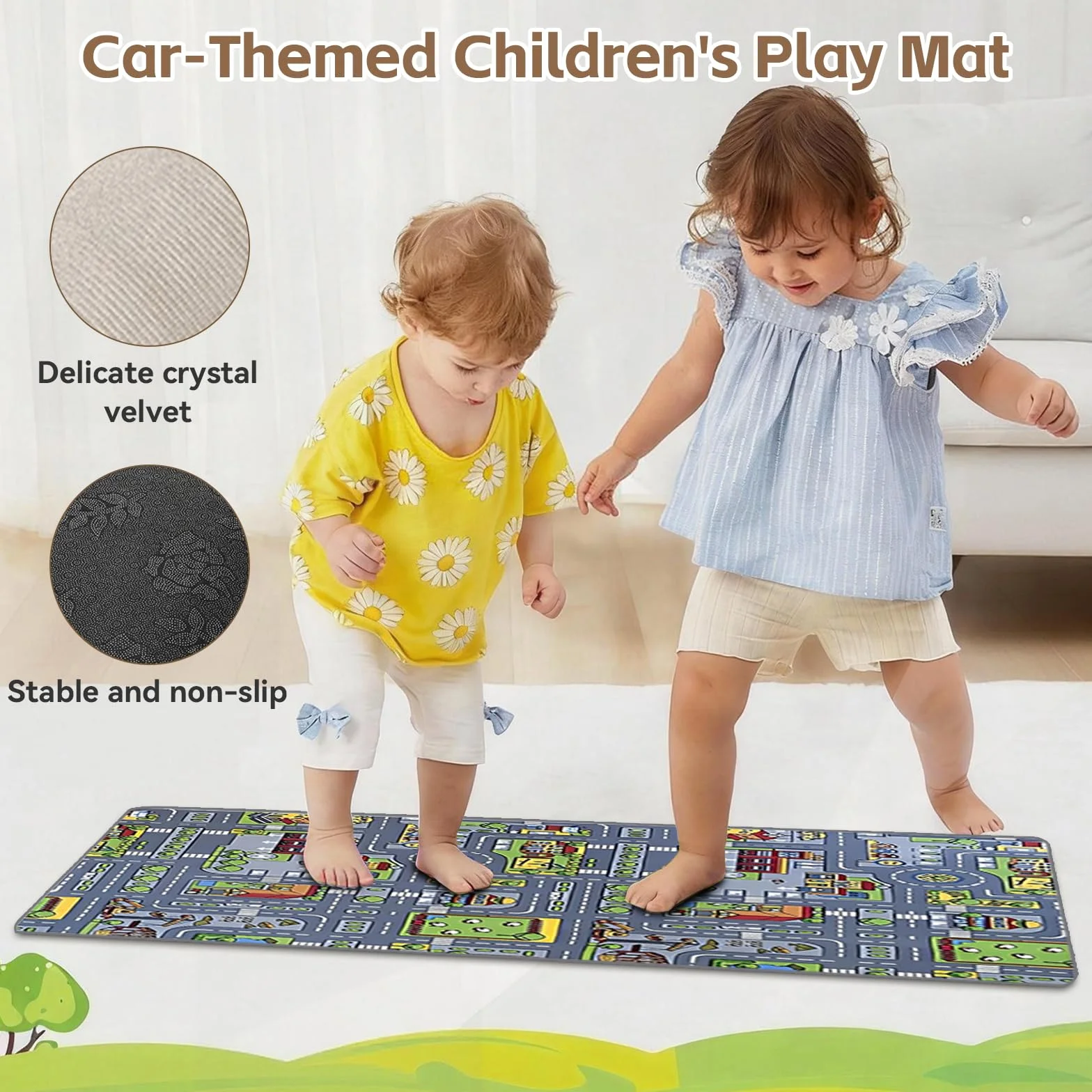 Tapis Voiture Enfant 50 x 80 cm Antidérapant Chambre Fille et Garçon Salle de Jeux