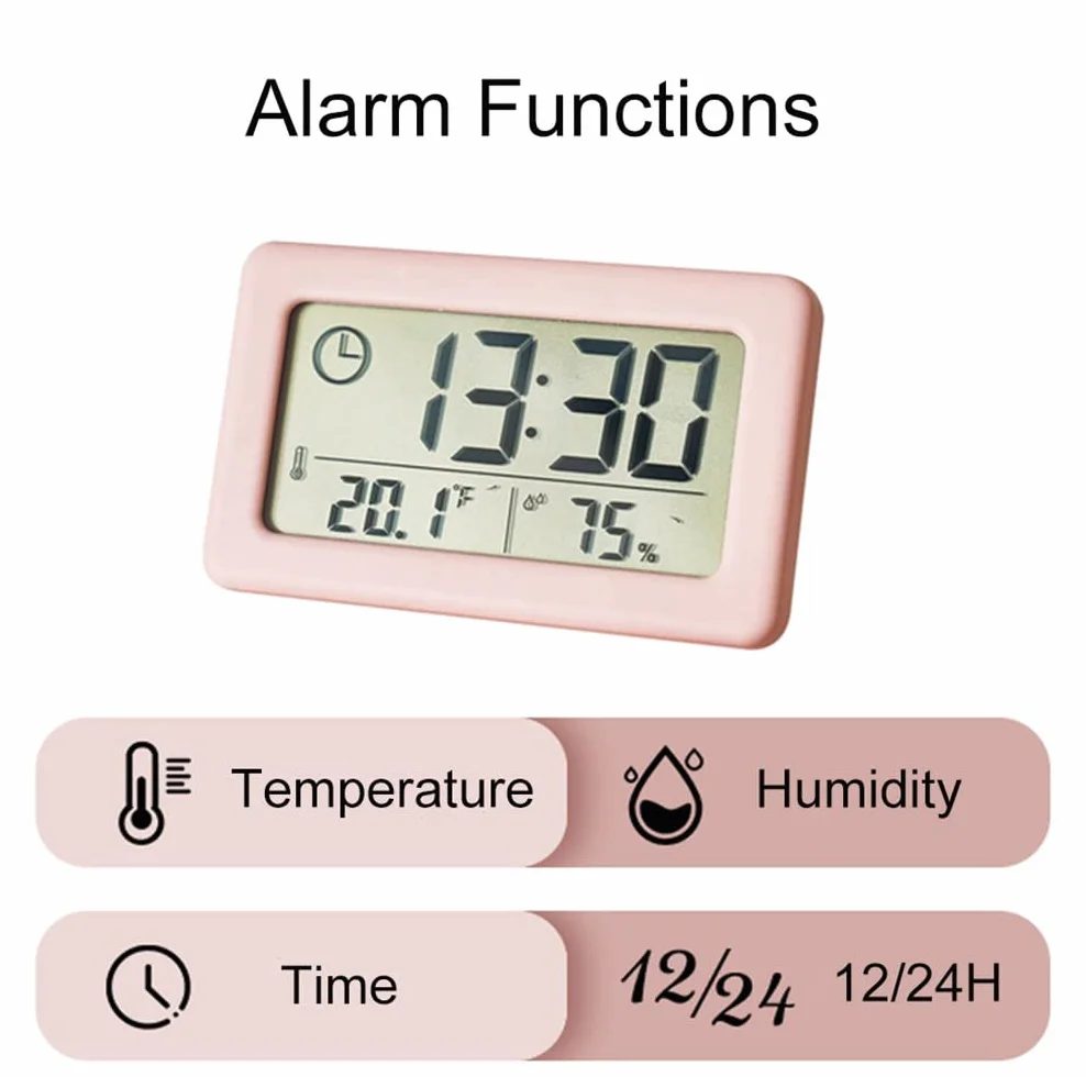 Thermomètre Hygromètre Numérique LCD Grand Écran 12/24 Heures Suspendu Debout Batterie