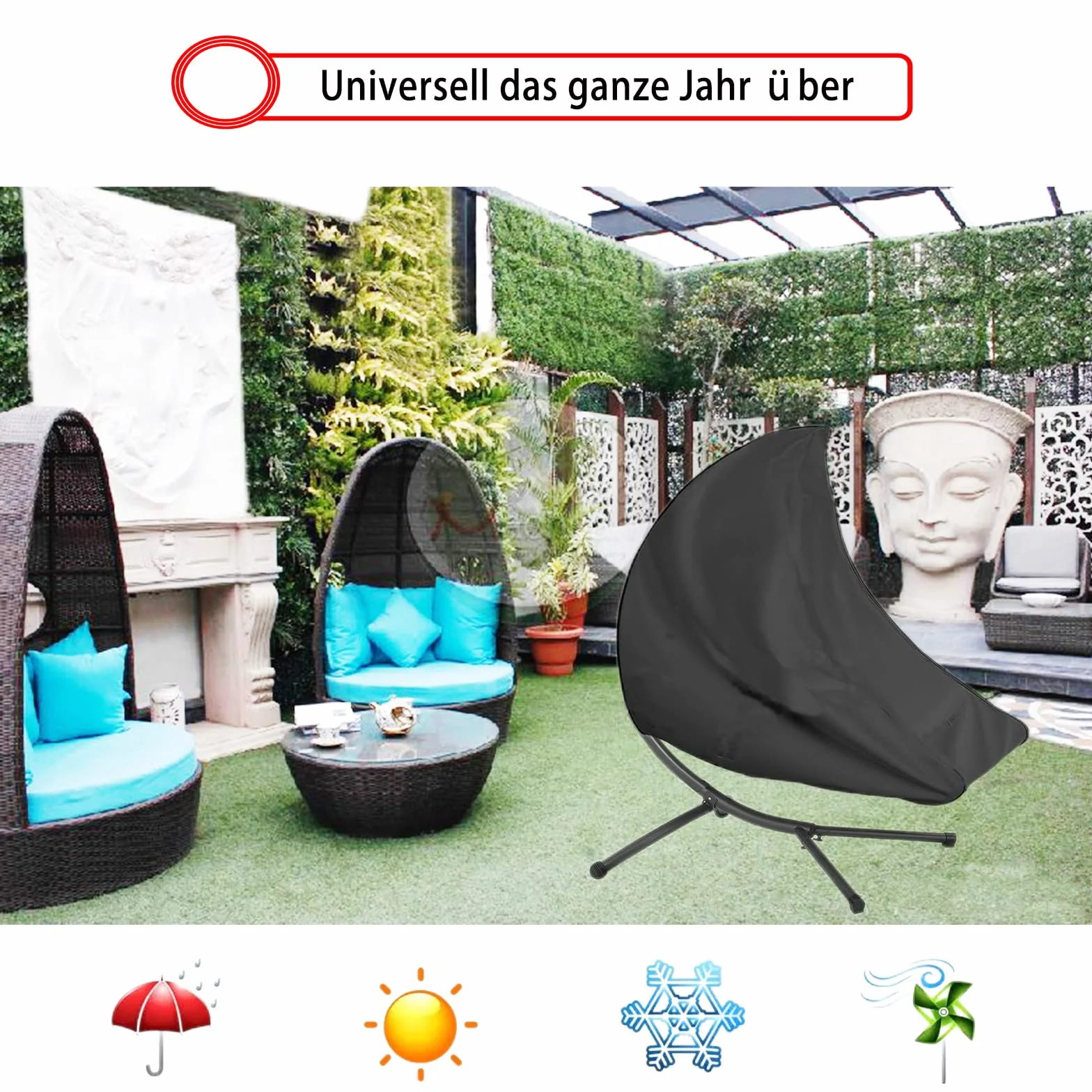 Housse transat suspendu imperméable 600D anti-UV coupe-vent noir