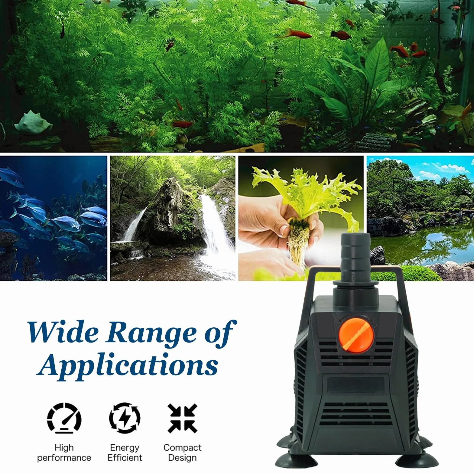 Cascade bassin acier inoxydable 30 cm pompe 45W 3000 L/h ensemble complet