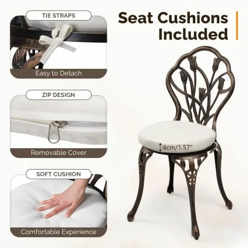 Bonnlo Ensemble Salon de Jardin 3 pièces en Aluminium avec Motif de Tulipes, Bronze