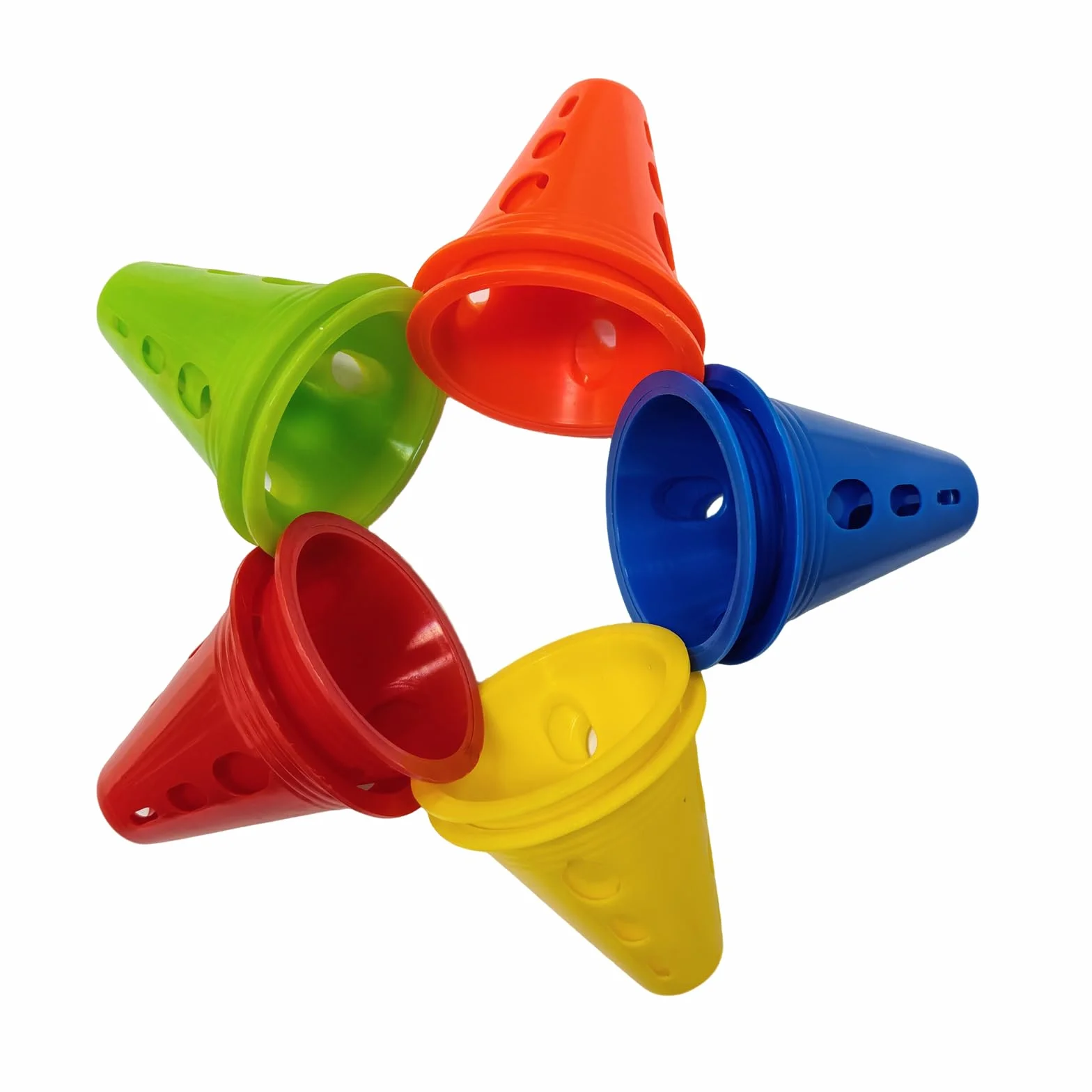 Lot de 25 Cônes d'Entraînement, 5 Couleurs, Plot de Slalom en PE, Plat & Antidérapant, Empilable pour Football, Agilité Canine, Patinage