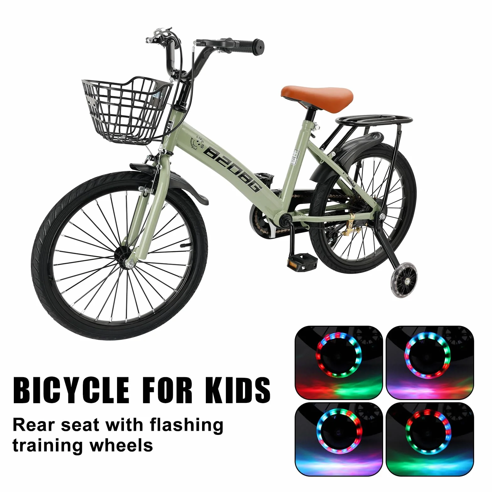 Vélo pour enfant de 18 pouces, cadre en acier au carbone de haute qualité, siège et guidon réglables, double freins, moyeux intégrés, panier amovible, roues stabilisatrices, selle confortable, vélo