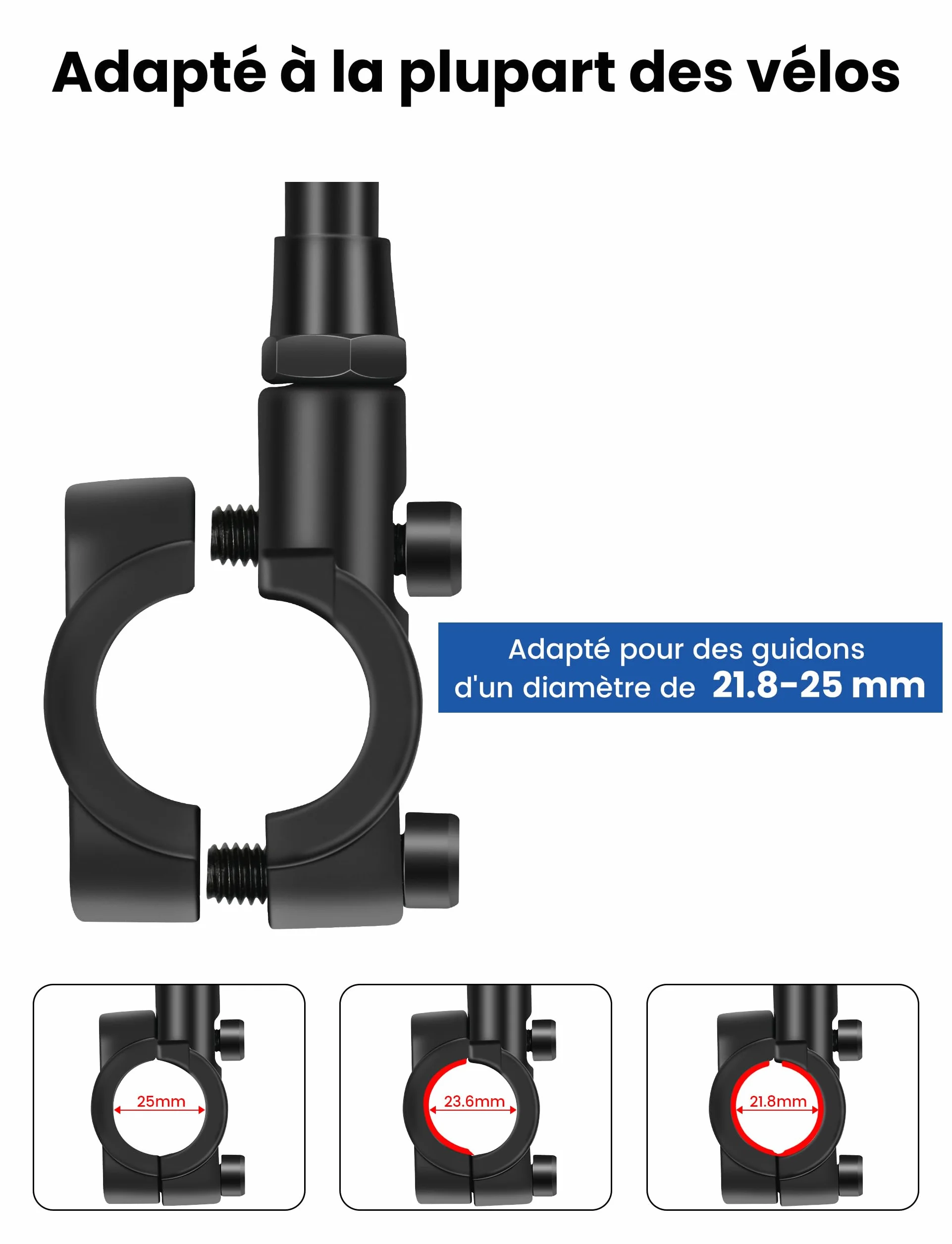 Rétroviseur de Vélo pour Vélo Électrique Gauche HD Rotatif à 360° et Pliable, Surface de Miroir Extra Large, Verre Véritable Résistant aux Chocs