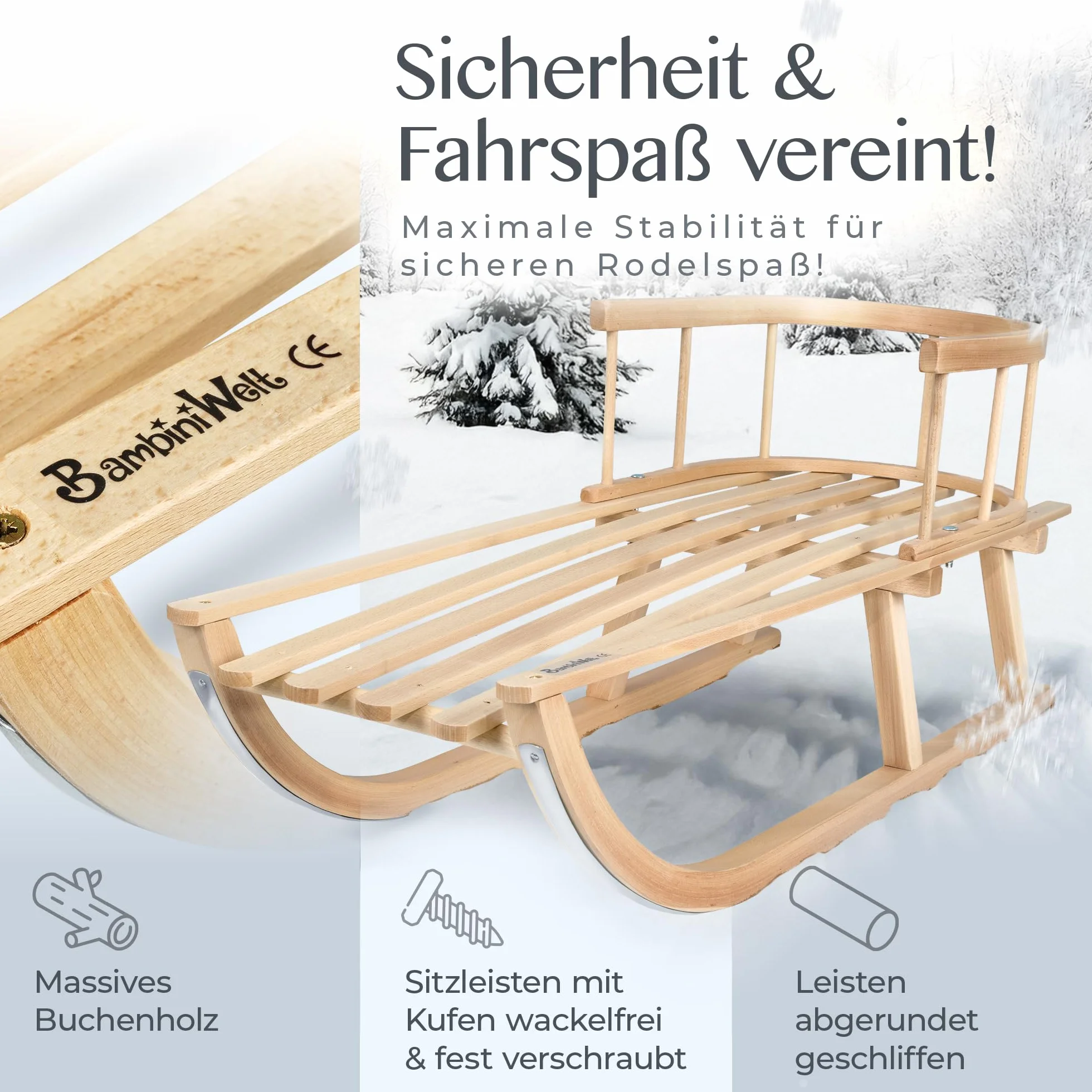 BambiniWelt by Rafael K. Davoser Luge en bois pour enfant avec dossier 90 cm