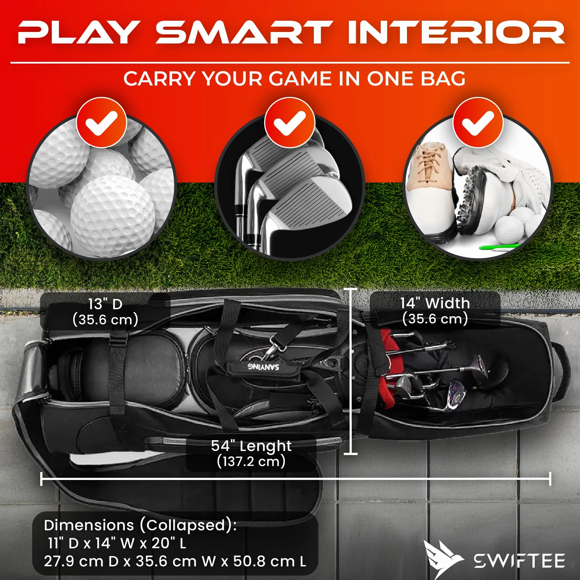 SWIFTEE Sac de voyage de golf de qualité supérieure avec étui rigide Swiftee et serrure TSA – Tissu Oxford 1680D, roues surdimensionnées, transport aérien léger pour une protection maximale du club
