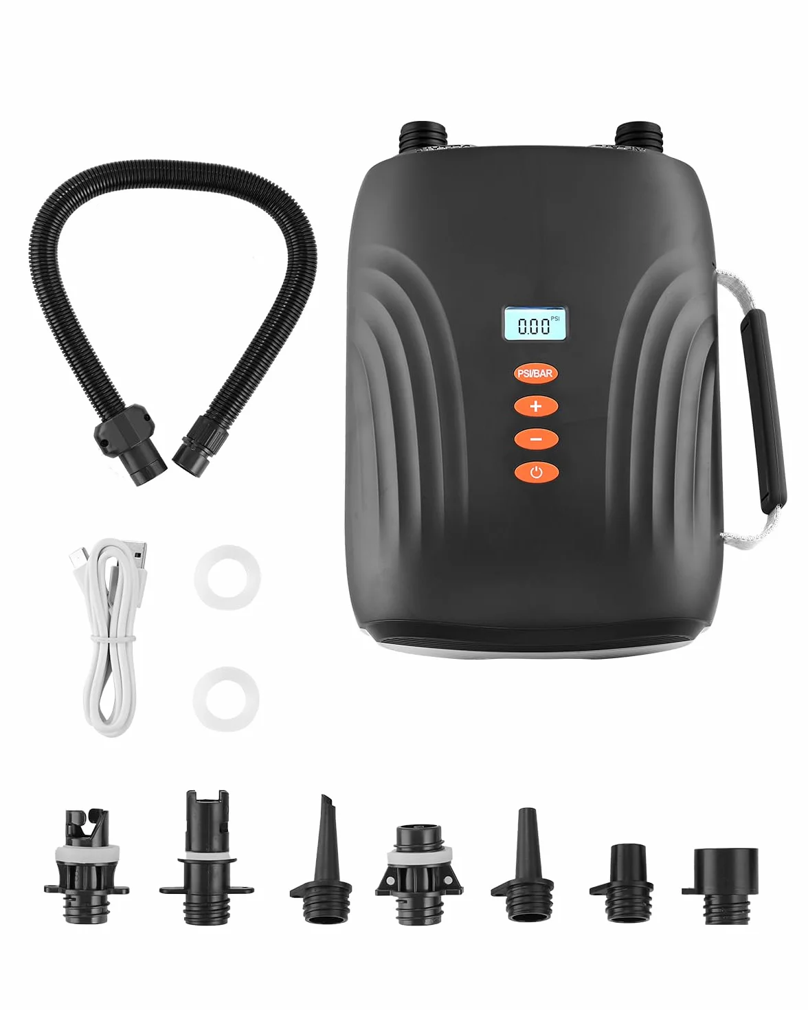 VEVOR Pompe à Air Électrique pour Paddle 20 psi, Gonfleur pour SUP Rechargeable Alimenté par Batterie et Connecteur Allume-Cigare, Gonflage et Dégonflage à Deux Étages, Arrêt Automatique, pour Matelas