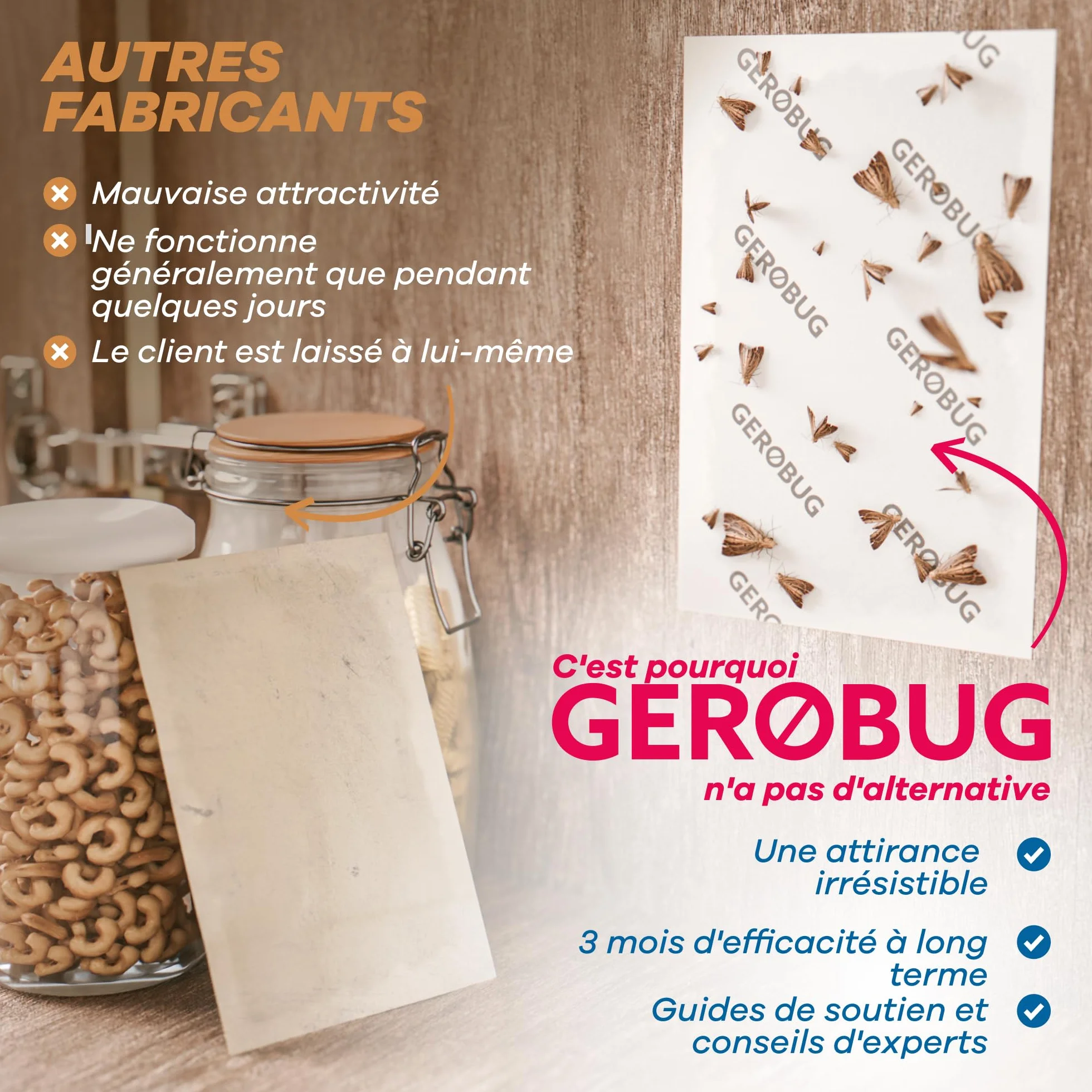 GEROBUG Piège à Mites Alimentaires 10 pièces XXL Pack - Pièges à Phéromone Sans Odeur Longue Durée