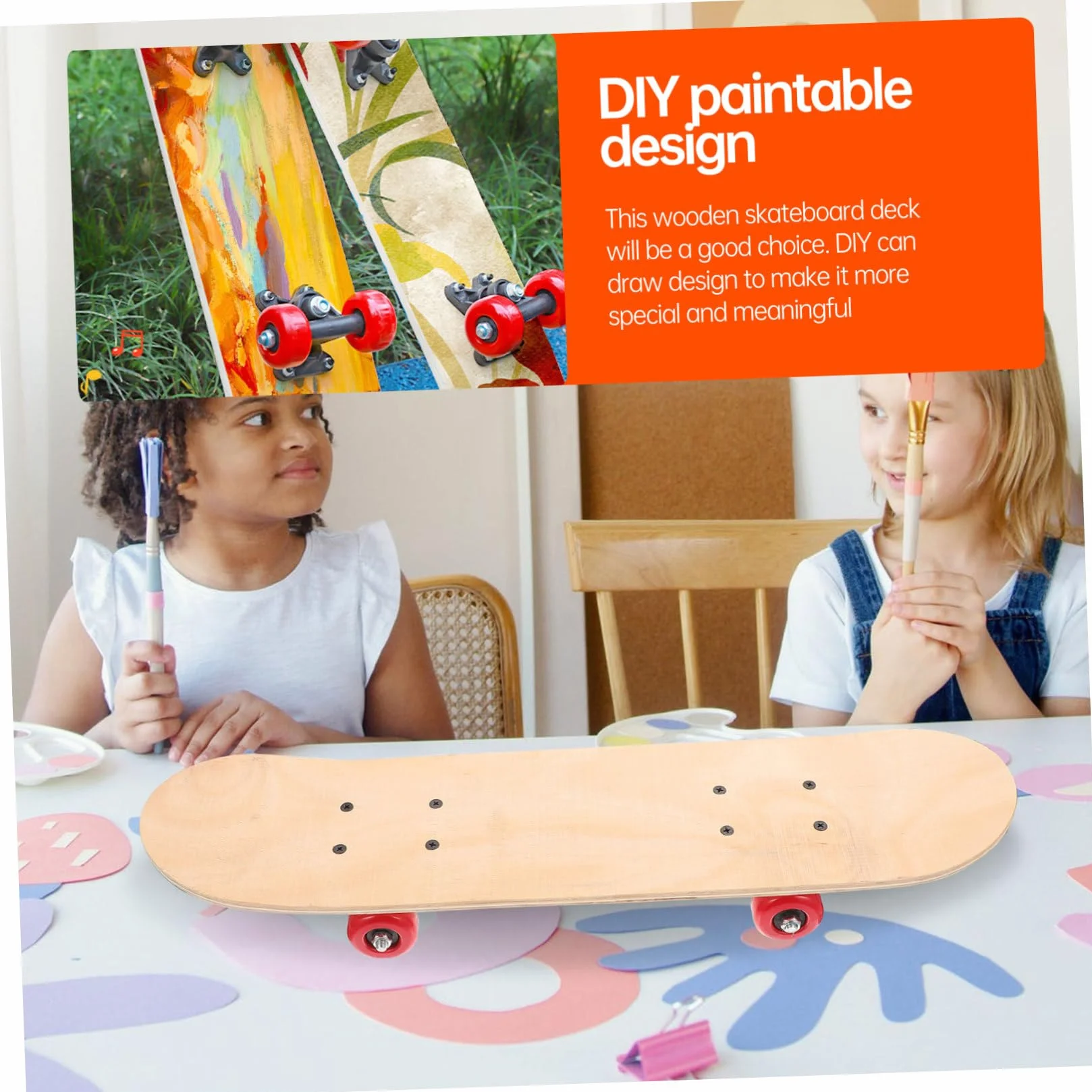 HANABASS Planche De Skateboard Vierge DIY Graffiti pour Customisation Et Peinture CréAtive Enfants Et Adultes, 58.5X14.6X8 CM