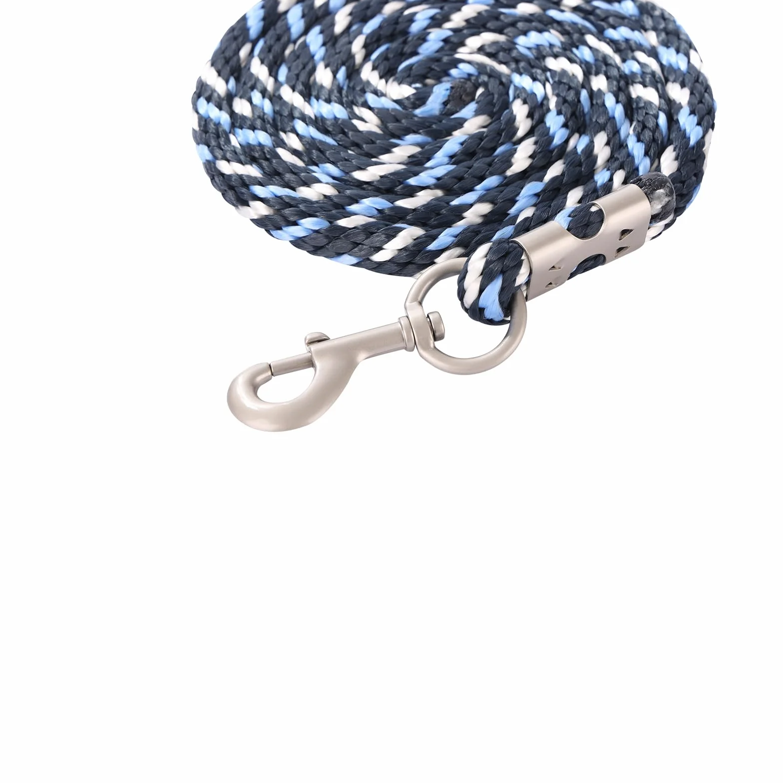 Longe pour cheval - Longe de fixation dans différents designs élégants - Laisse de fixation pour poney, âne, chèvre - Longue maille avec mousquetons (blanc marine, mousqueton)