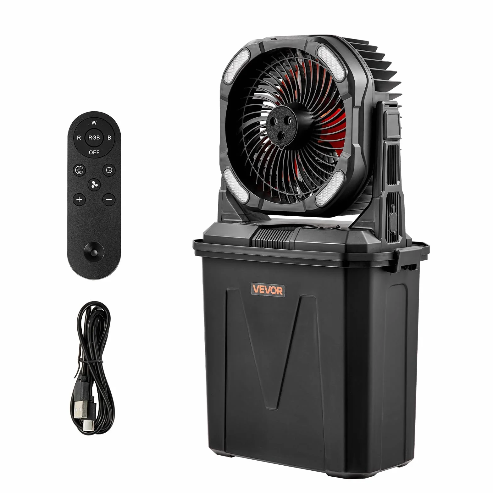 VEVOR Ventilateur Brumisateur sur Pied 2700 tr/min 9 L 4 Vitesses 5 Modes Éclairage Batterie 10000 mAh