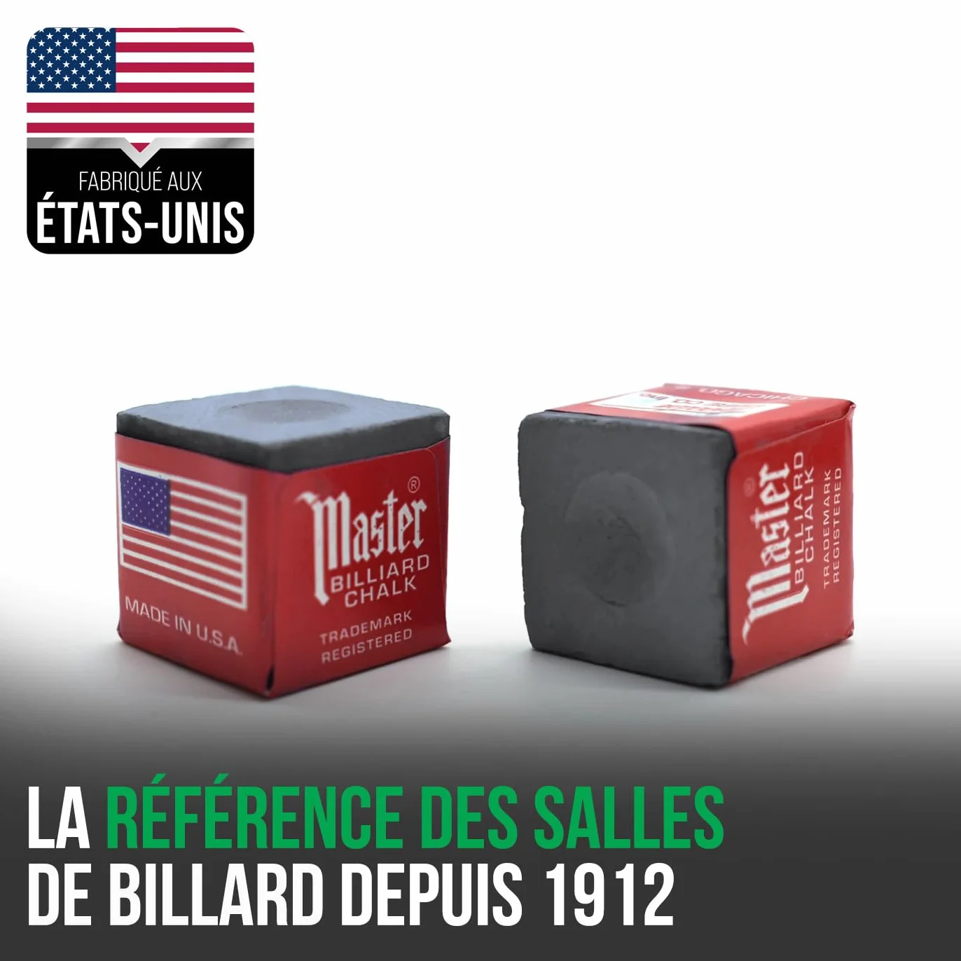 Craie de Billard Gris, Boîte de 12 Cubes Standards 21 mm, Craie pour Queue de Billard et Snooker, Adhérence Fine et Dense pour Contrôle, Effet et Précision de Tir