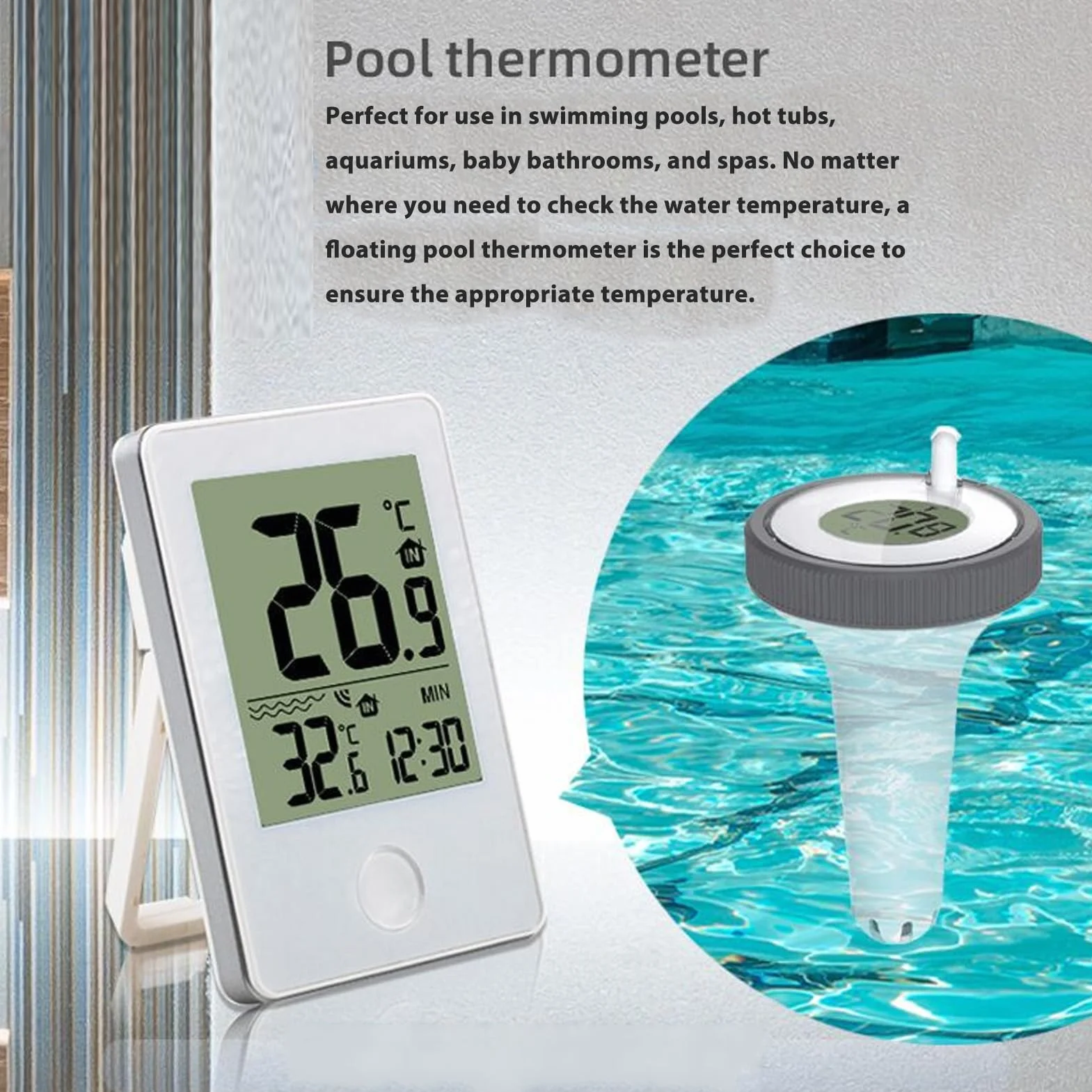 Thermomètre Flottant Numérique sans Fil ABS étanche pour Piscine, Bains à Remous et Aquariums