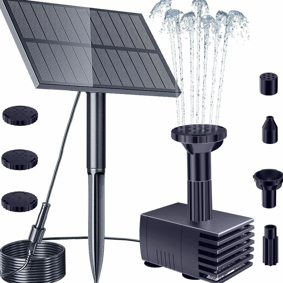 Pompe solaire pour fontaine d'extérieur avec filtre - 6 buses pour bassin, piscine, aquarium