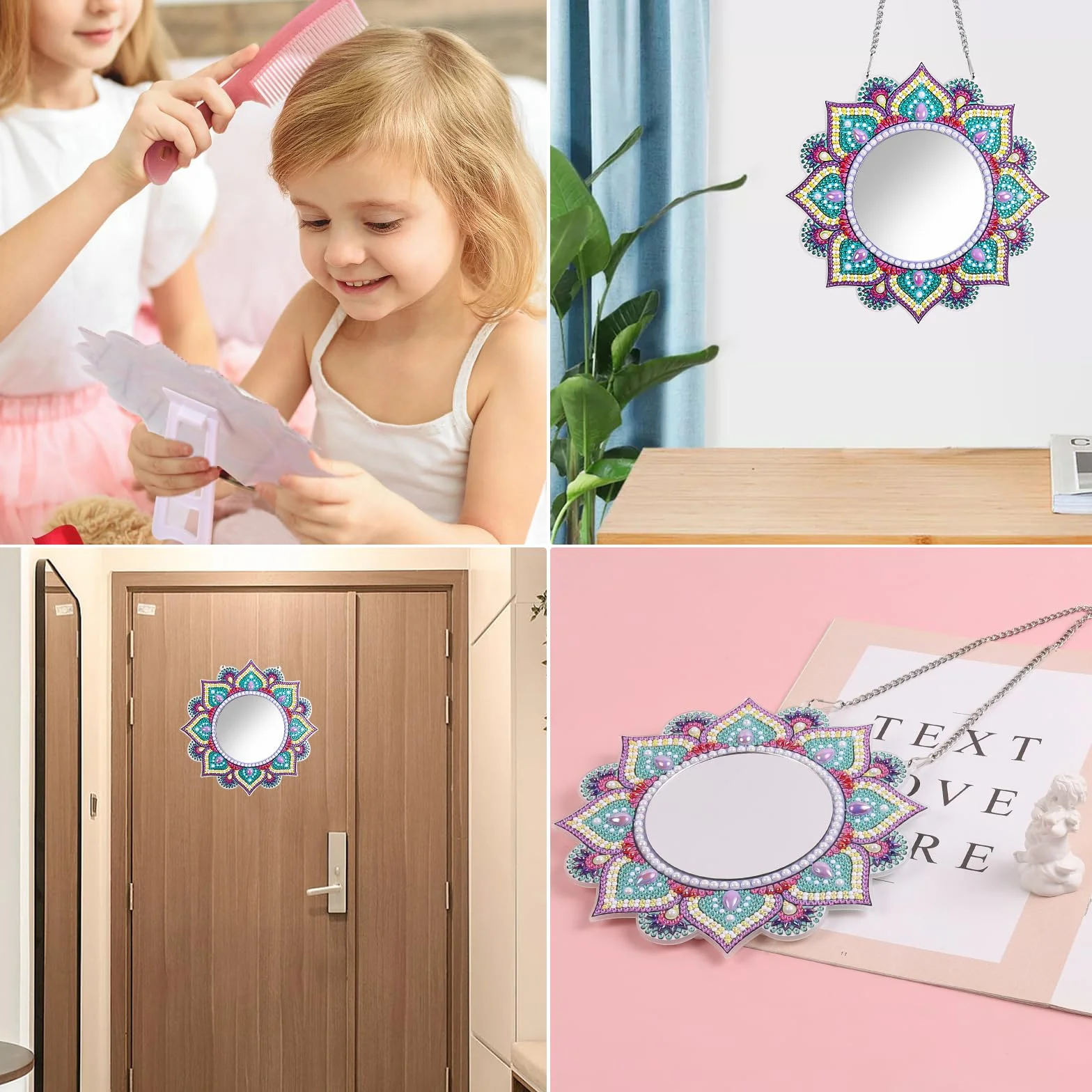 StarryTiger 5D Diamond Painting Mirror, Maquillage Jouet Miroir de Peinture Diamant, Enfant Activité Manuelle, Cadeaux pour Filles 5-12 Ans