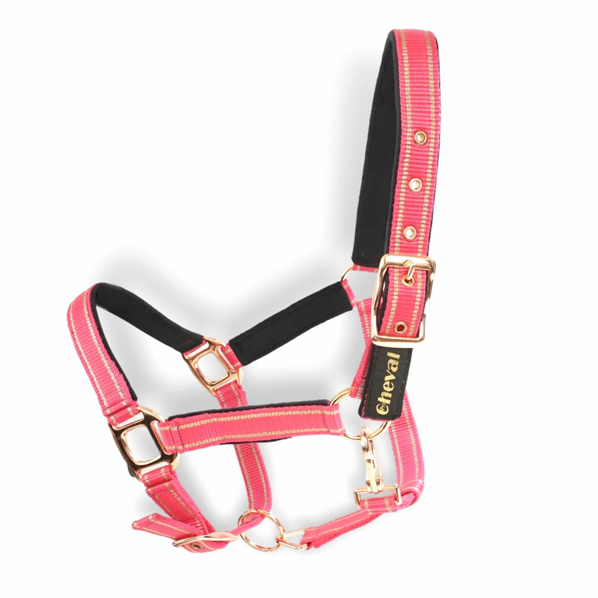 Licol pour chevaux avec paillettes en or rose, licol cheval noir et rose, 2 positions de réglage (rose or rose, poney)