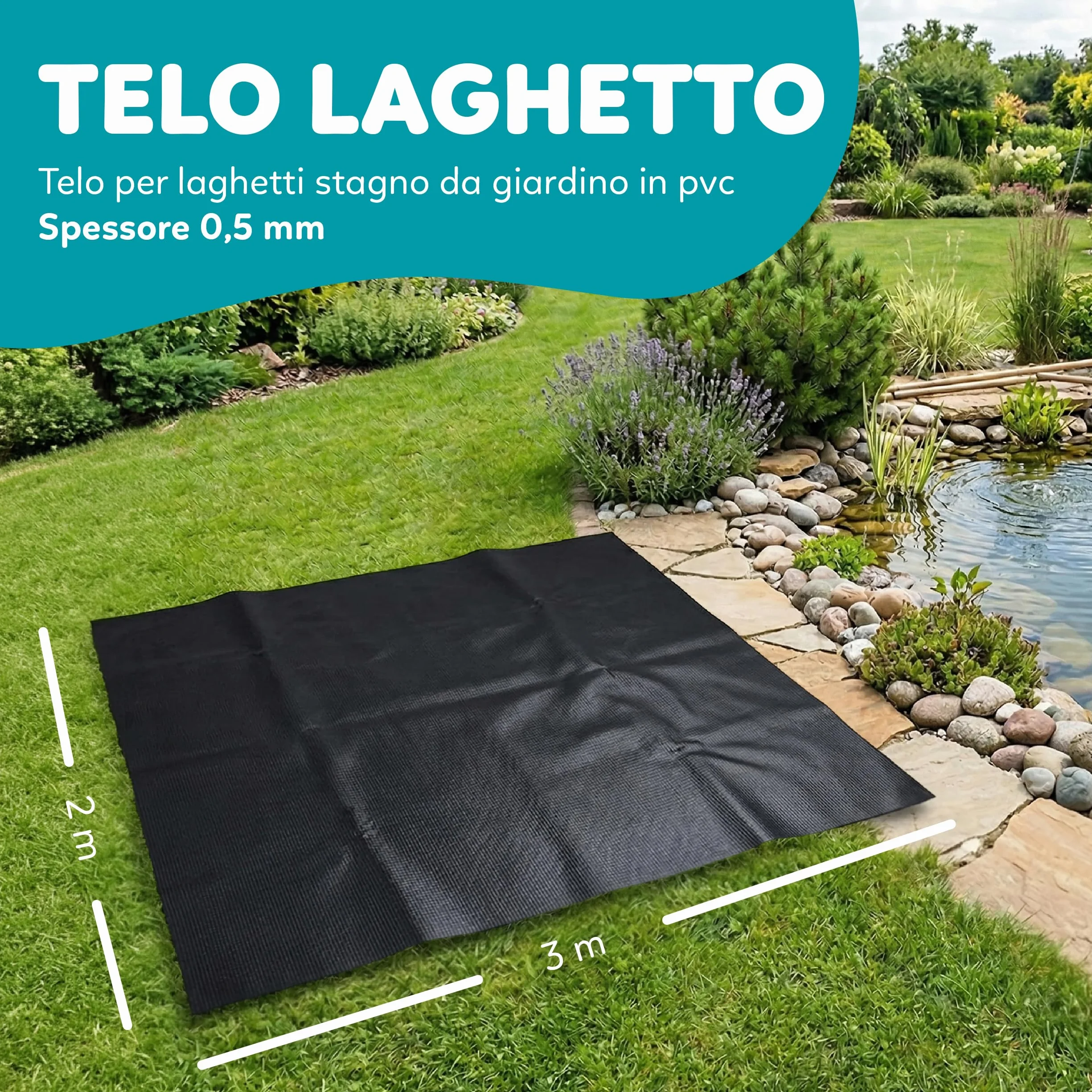 Bâche PVC renforcé pour bassin étang jardin 2x3 m 0,5mm