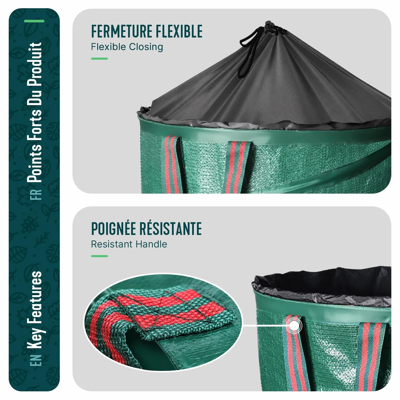VOUNOT Lot de 3 Sac de Jardin Pop up 100L Polyéthylène Poignées Seau Réutilisable Feuille Sacs déchets Ultra Résistants Pliable Poubelle Vert
