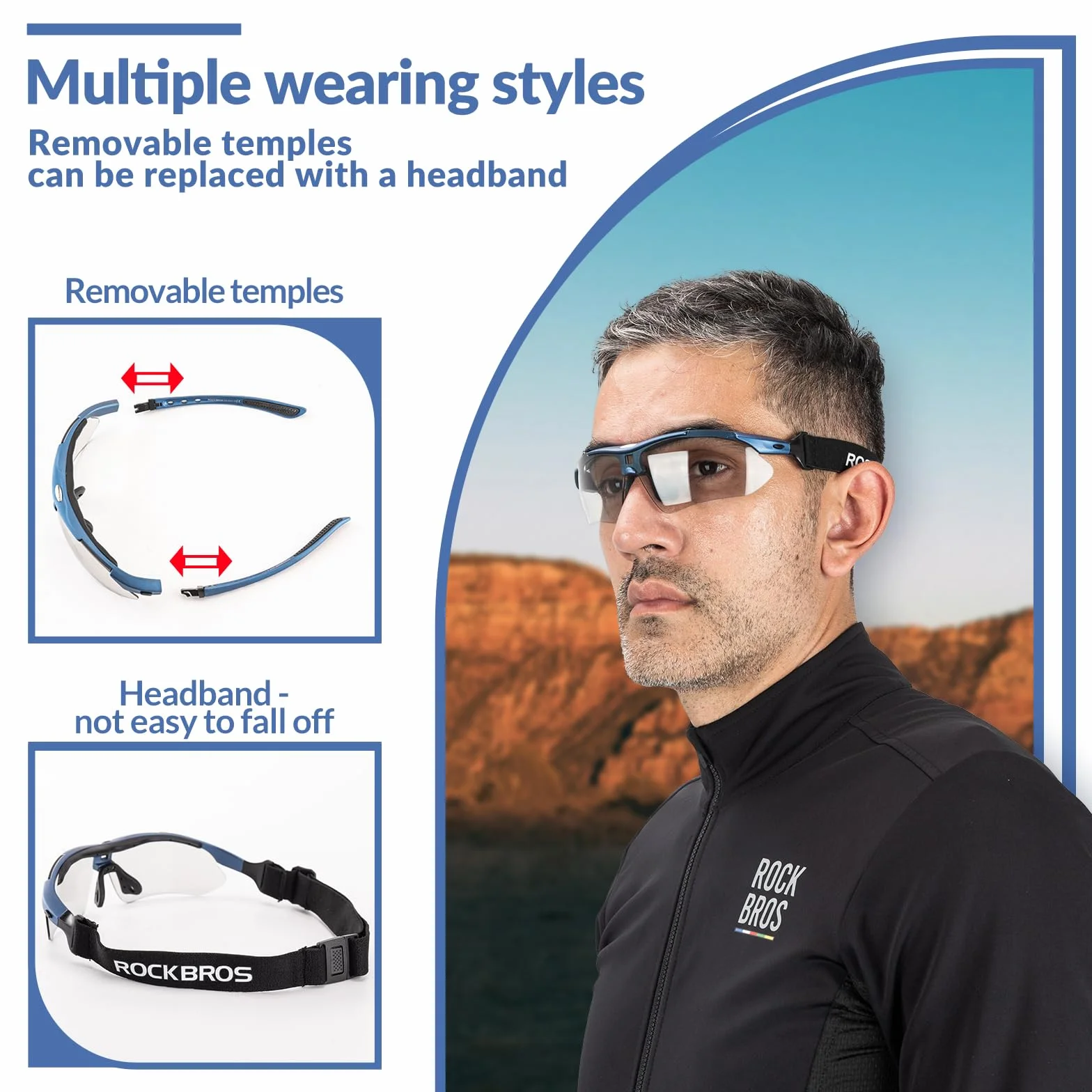 ROCKBROS Lunettes de Cyclisme Photochromiqeus pour Hommes Femmes, Lunettes VTT de Soleil UV400 Protection, Lunettes de Sports Ultra-légère pour Vélo Coure Pêche Conduite Escalade
