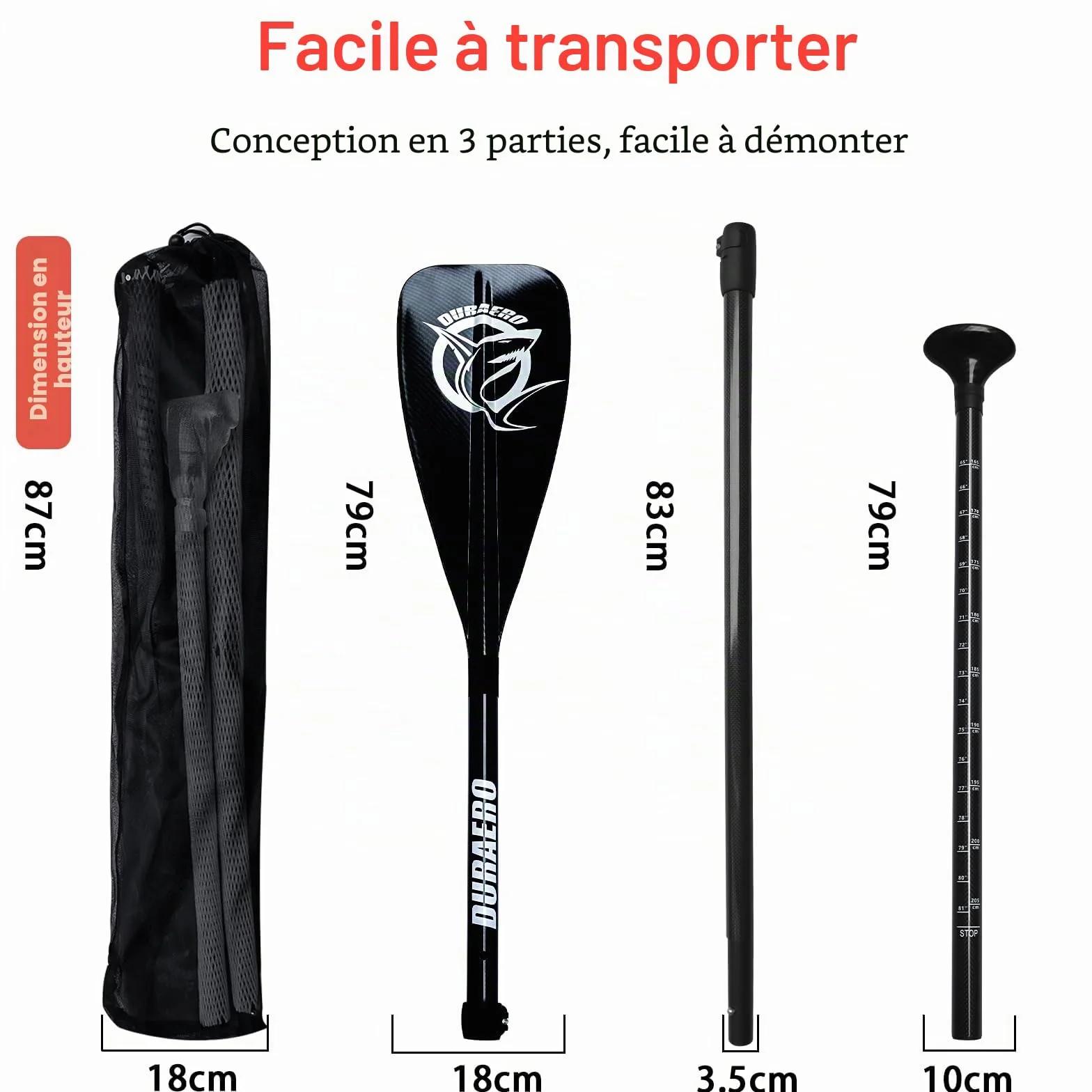Pagaie Carbone avec Sac - 3 Pièces pour Sup Kayak Stand Up Paddle Board Professional Speed ​​- Légère 760 g Pagaie Télescopique Réglable 165 cm - 205 cm Paddle Kajak Surfboard Plug-in System