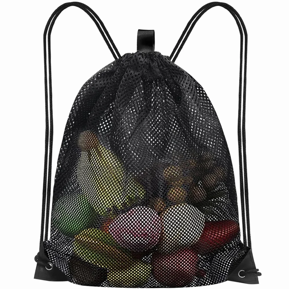 Grand Sac Filet en Nylon Sac de Plage en Maille Filet avec Cordon de Serrage Sac en Maille Sac à Dos en Maille pour Shopping, Natation, Fitness, Plage